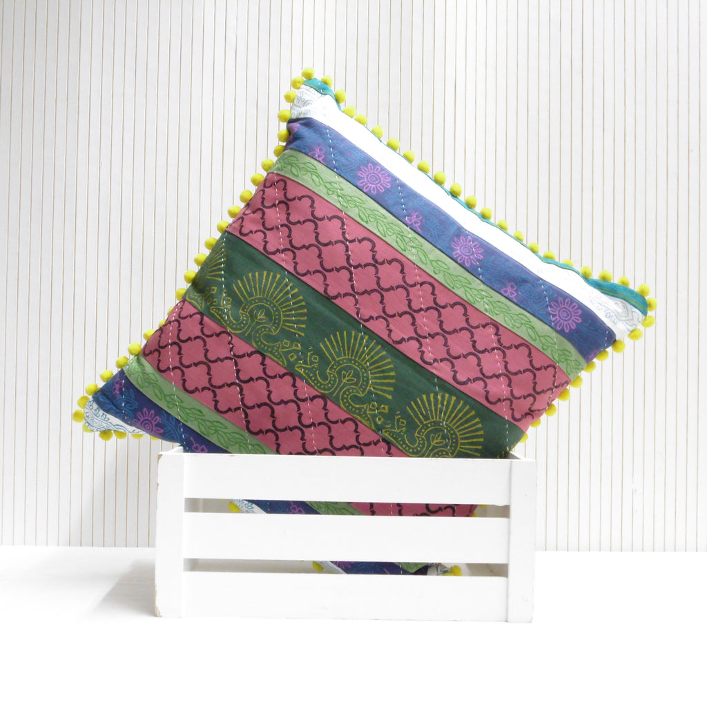 Hand Block Printed Square Cushion - Mela Magic Patchwork