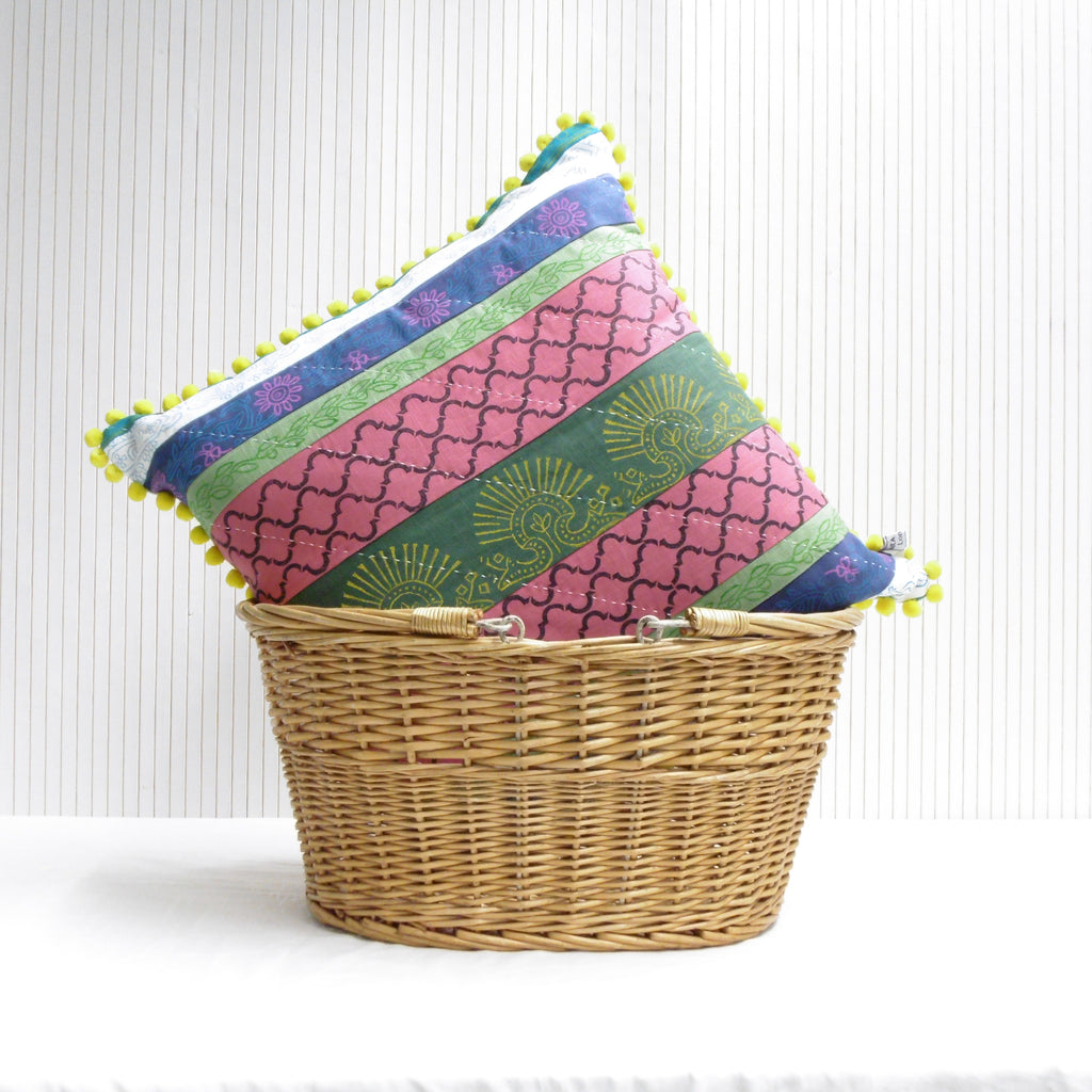 Hand Block Printed Square Cushion - Mela Magic Patchwork