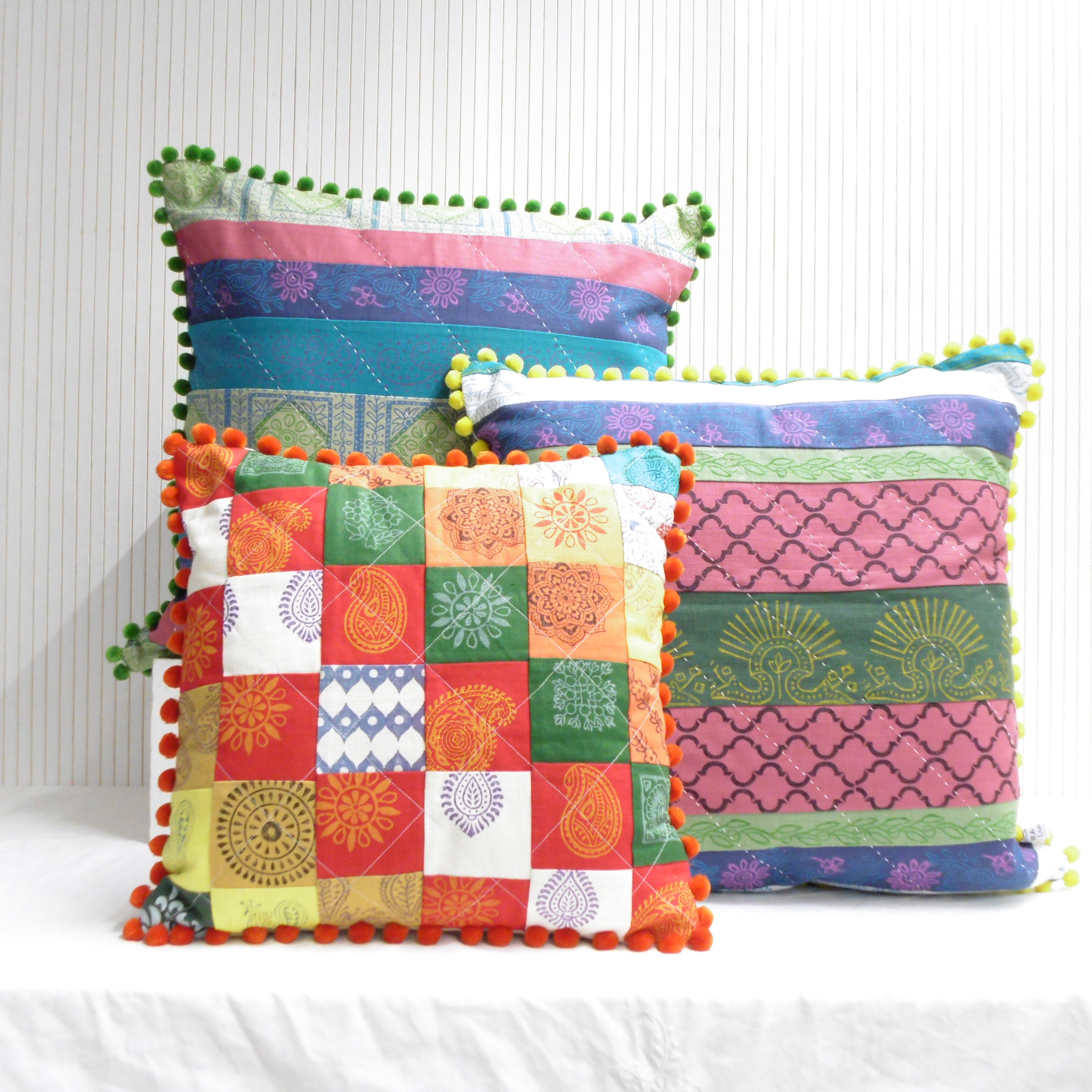 Hand Block Printed Square Cushion - Mela Magic Patchwork