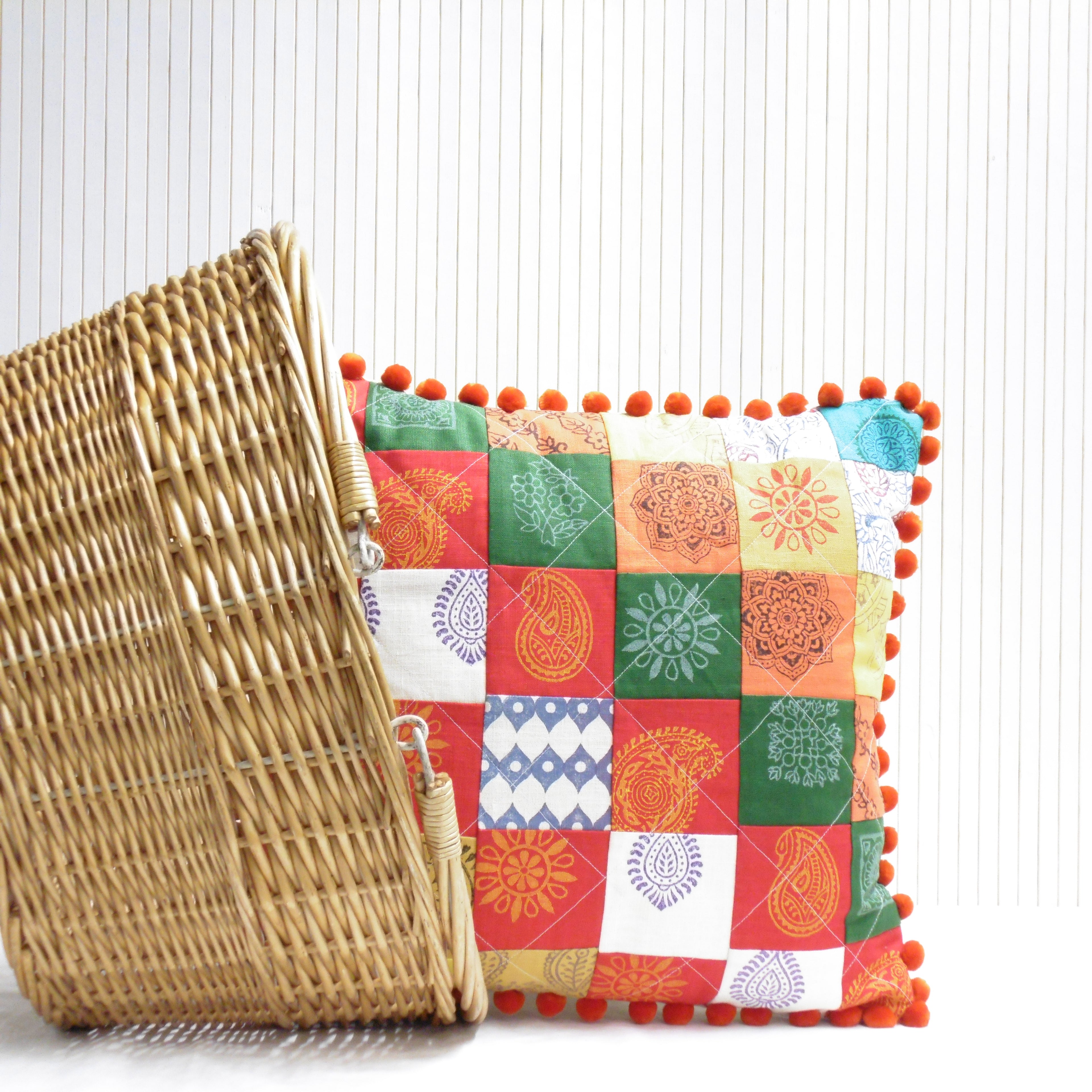 Hand Block Printed Square Cushion - Mela Magic Patchwork