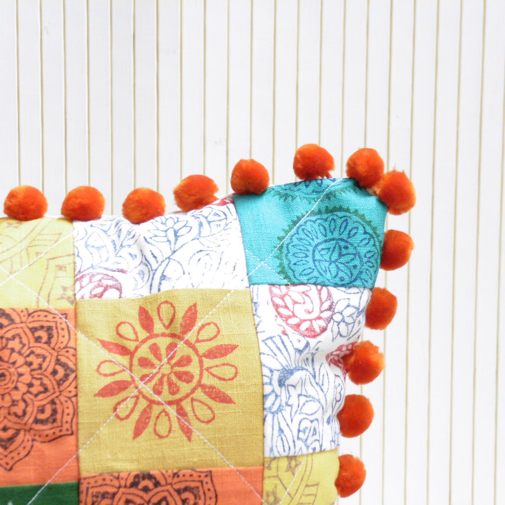 Hand Block Printed Square Cushion - Mela Magic Patchwork