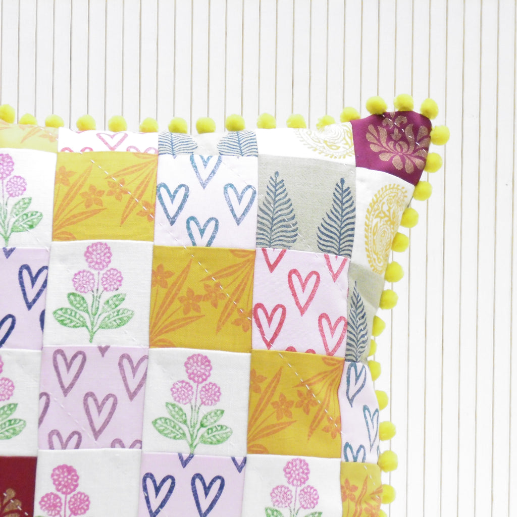 Hand Block Printed Square Cushion - Mela Magic Patchwork
