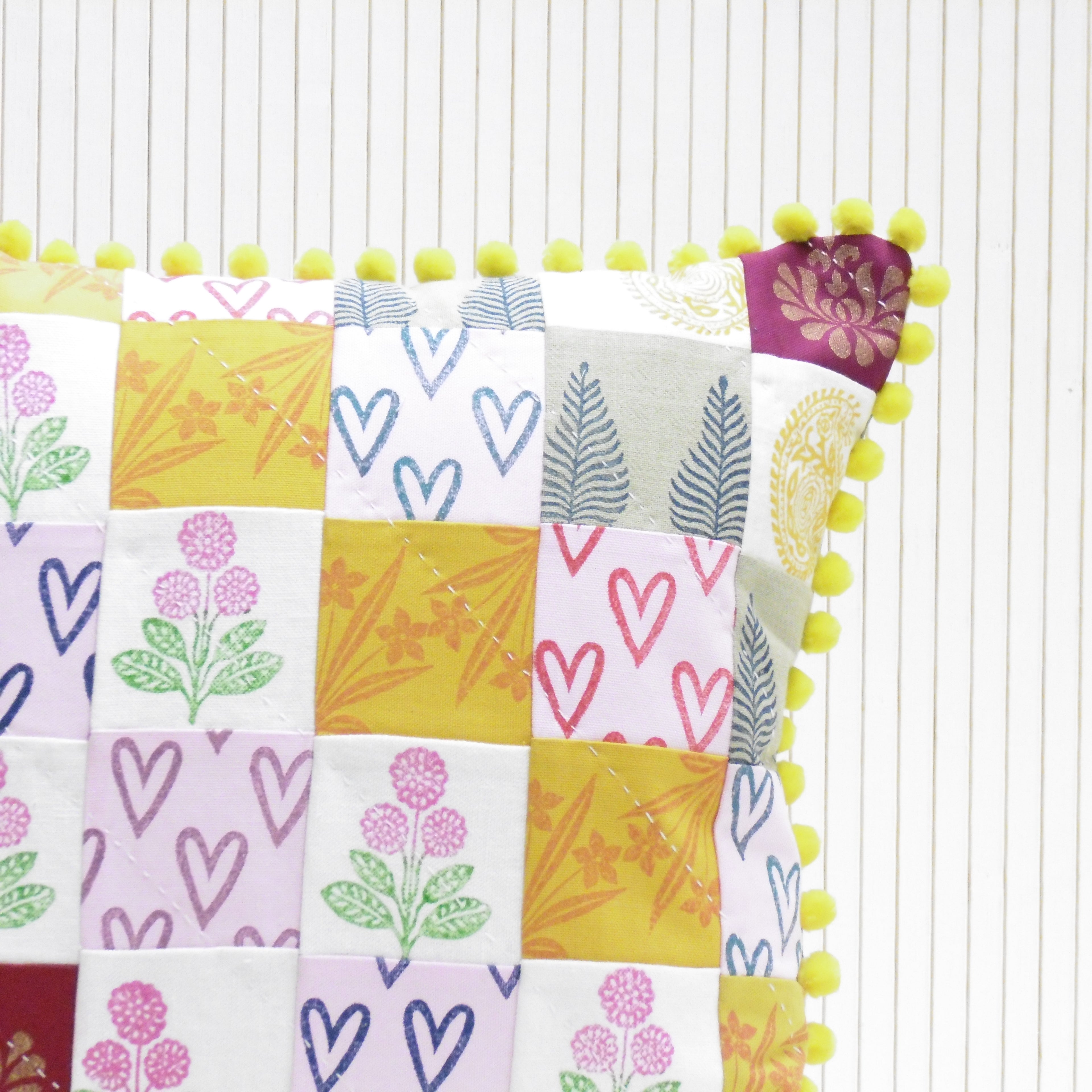 Hand Block Printed Square Cushion - Mela Magic Patchwork