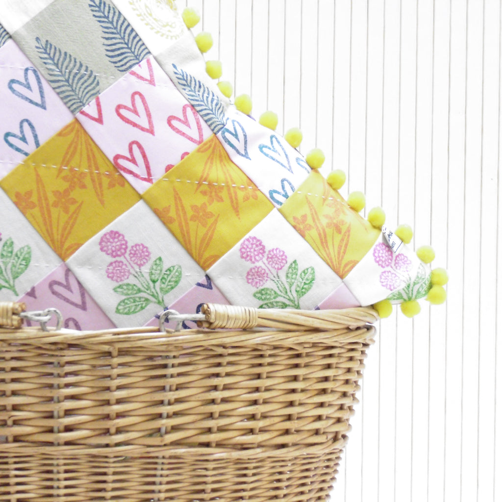 Hand Block Printed Square Cushion - Mela Magic Patchwork