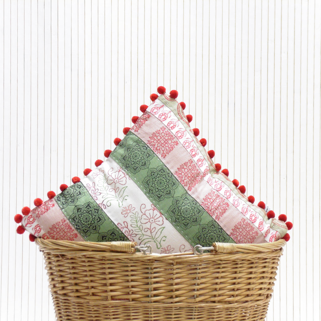 Hand Block Printed Square Cushion - Mela Magic Patchwork