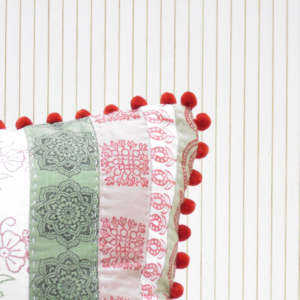Hand Block Printed Square Cushion - Mela Magic Patchwork