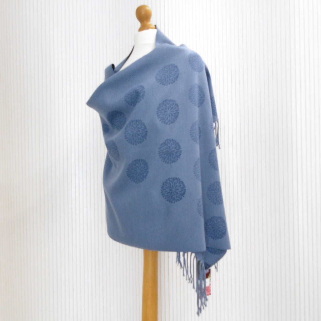 Hand Block Printed Chunky Cashmere Blend Winter Shawl - Riwayat Dahlia Print