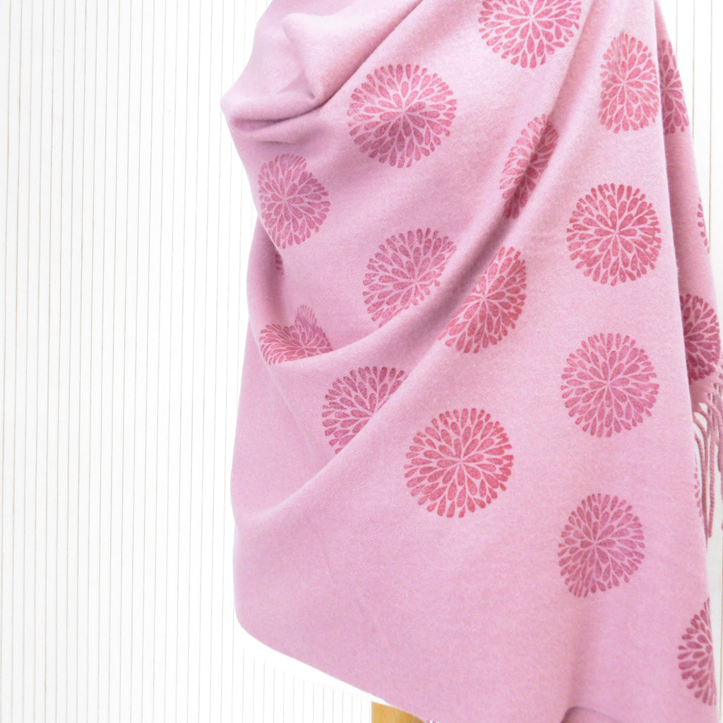 Hand Block Printed Chunky Cashmere Blend Winter Shawl - Riwayat Dahlia Print