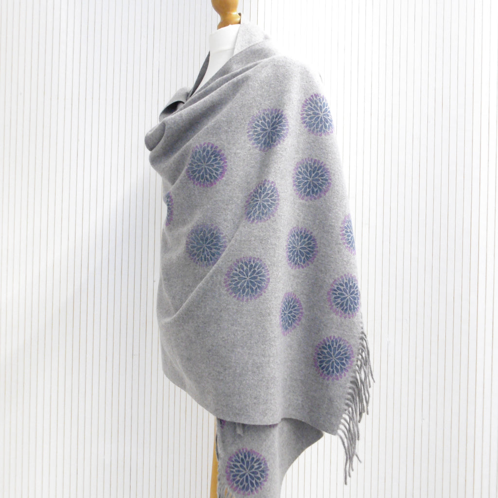 Hand Block Printed Chunky Cashmere Blend Winter Shawl - Riwayat Dahlia Print