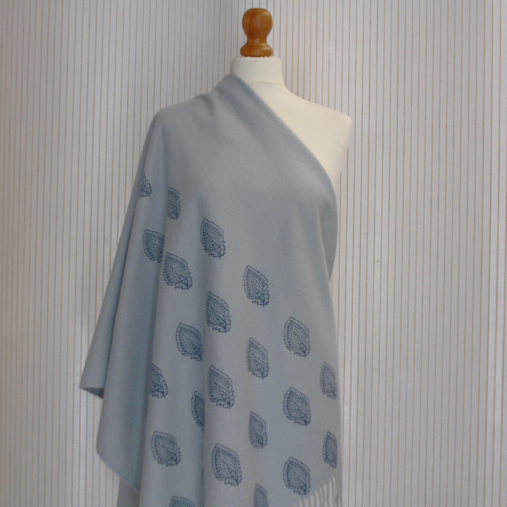 Hand Block Printed Cashmere Blend chunky Winter Shawl - Riwayat