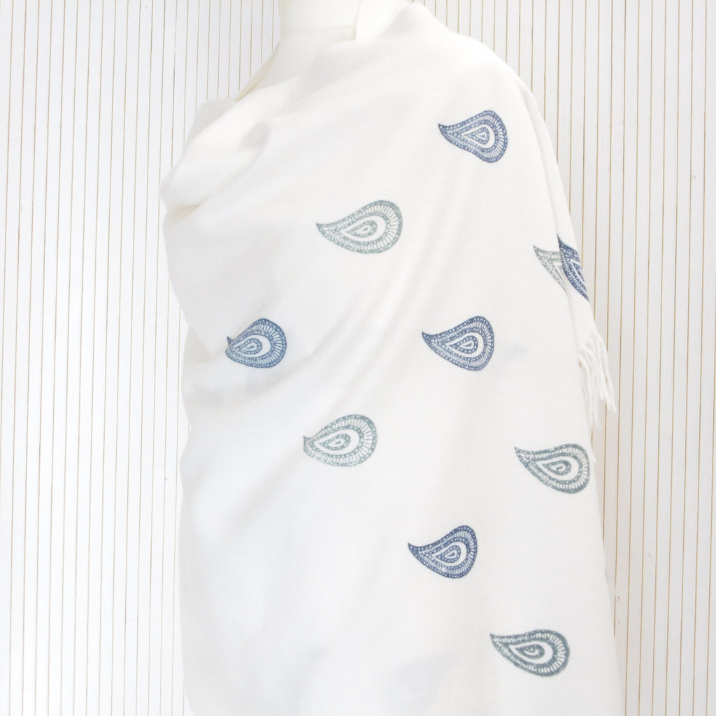 Hand Block Printed Cashmere Blend chunky Winter Shawl - Riwayat