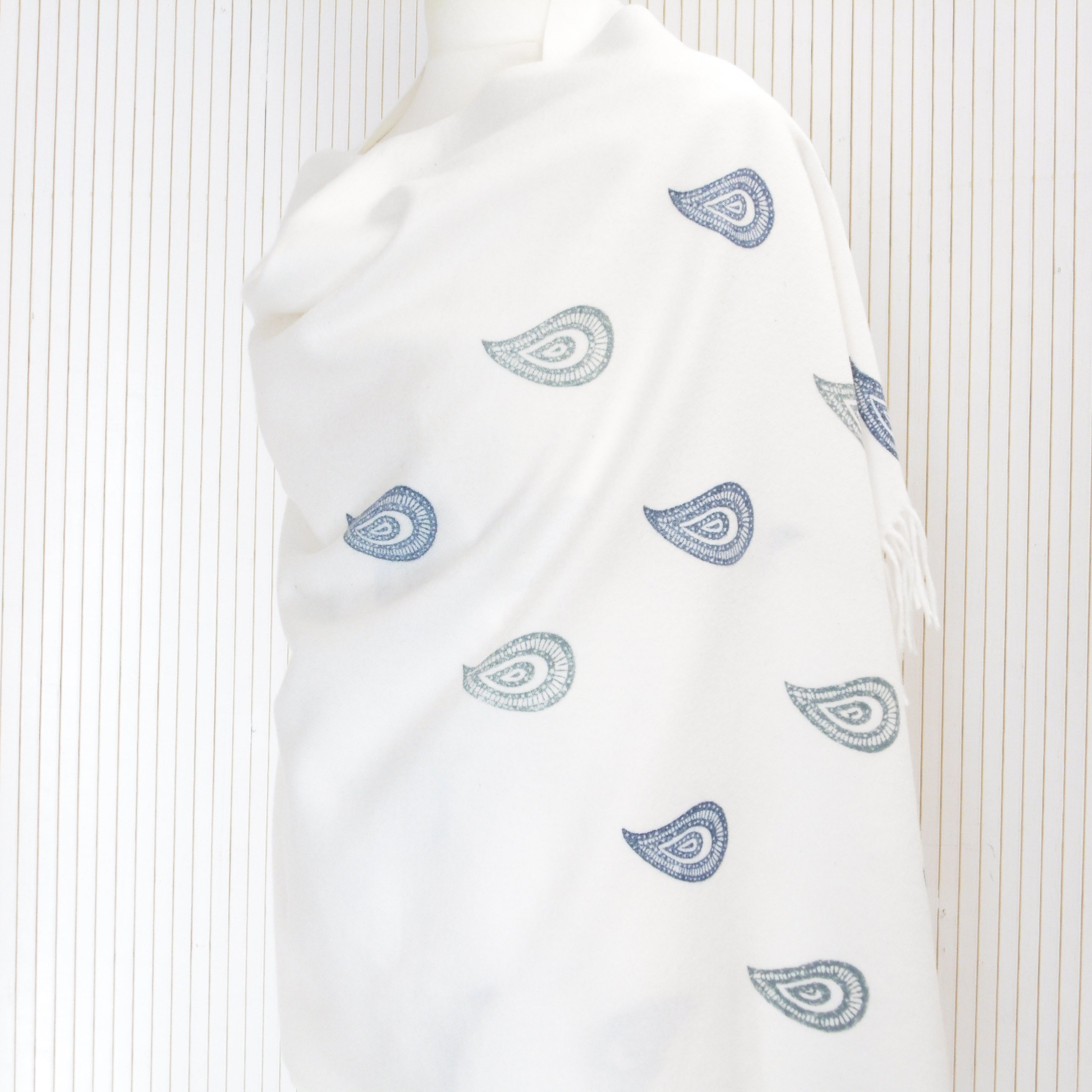 Hand Block Printed Cashmere Blend chunky Winter Shawl - Riwayat
