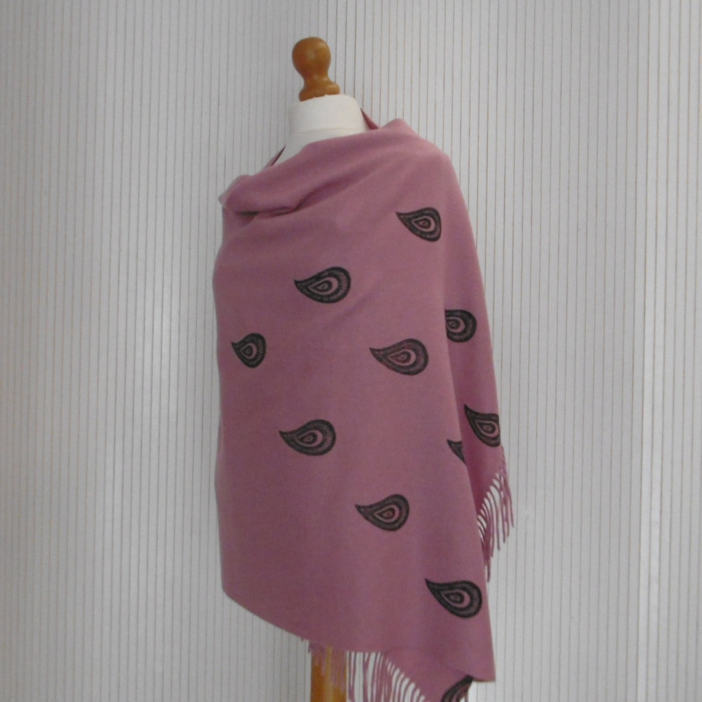 Hand Block Printed Cashmere Blend chunky Winter Shawl - Riwayat