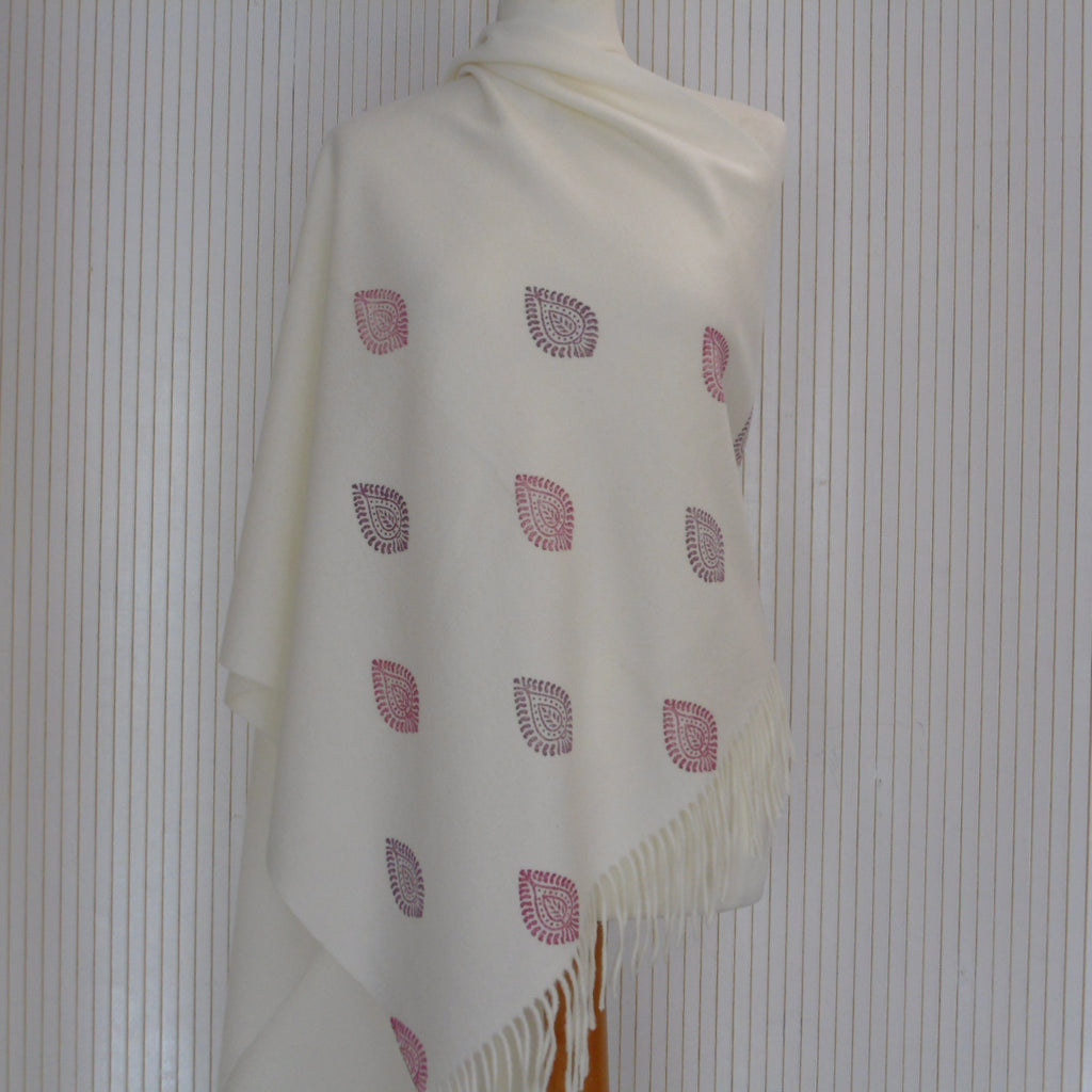 Hand Block Printed Cashmere Blend chunky Winter Shawl - Riwayat