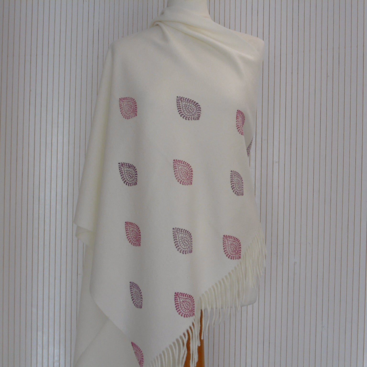 Hand Block Printed Cashmere Blend chunky Winter Shawl - Riwayat