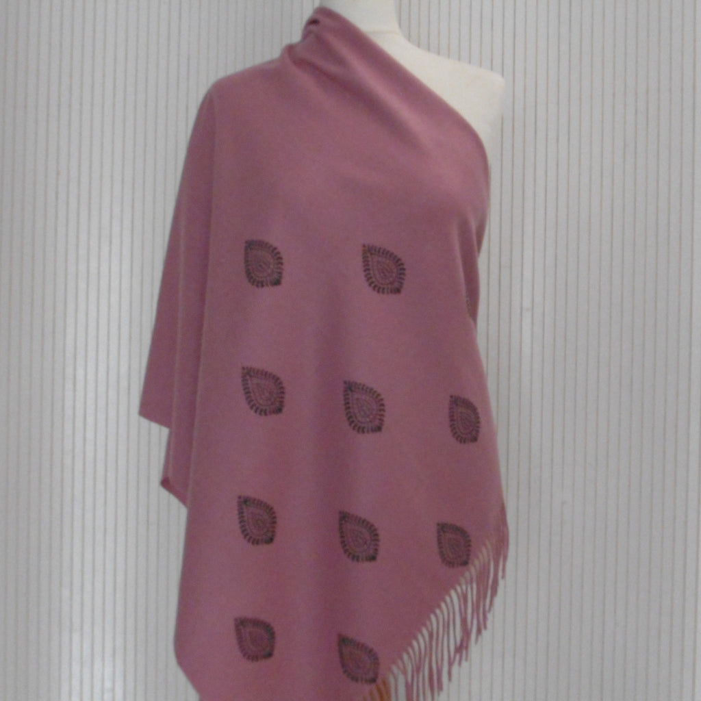 Hand Block Printed Cashmere Blend chunky Winter Shawl - Riwayat