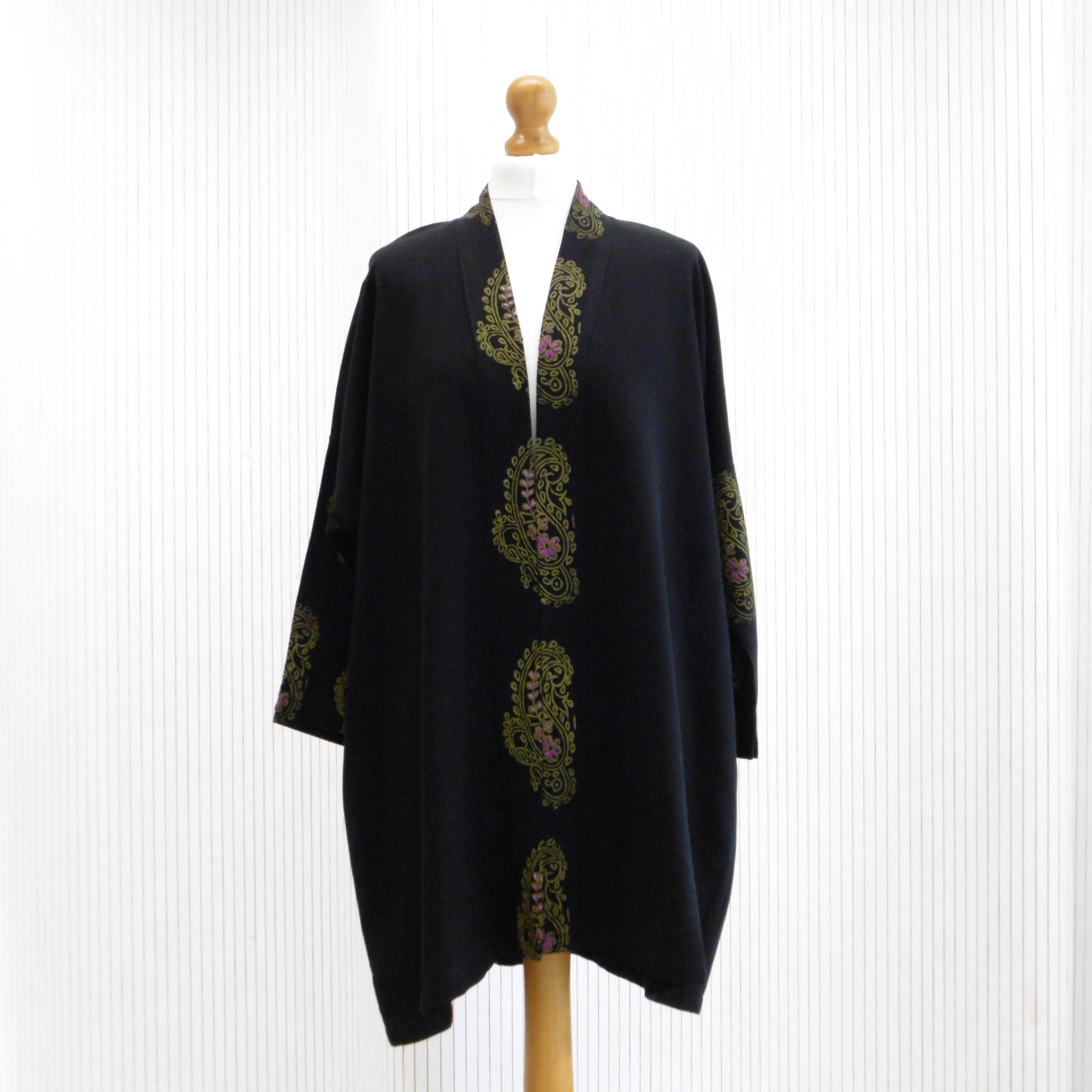 Black Linen Kimono Style Jacket - Gul Boota
