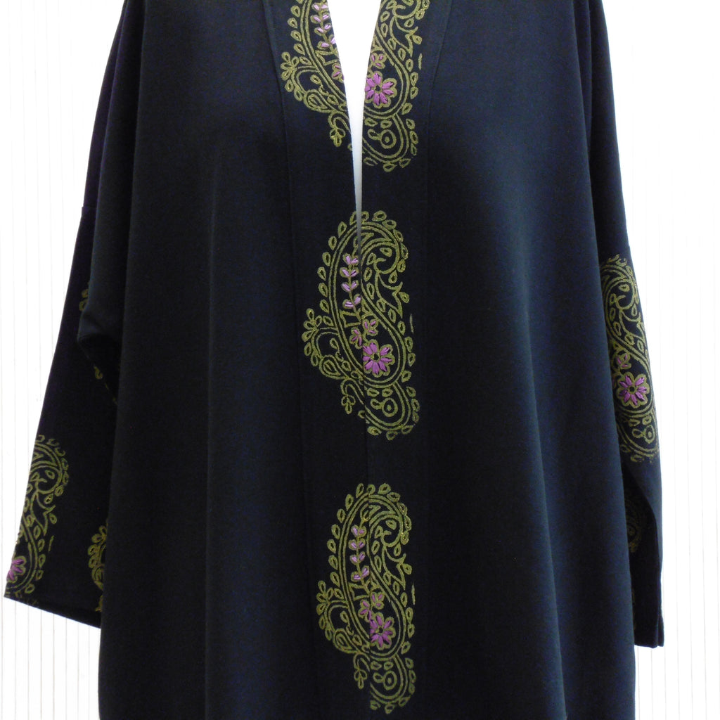 Black Linen Kimono Style Jacket - Gul Boota
