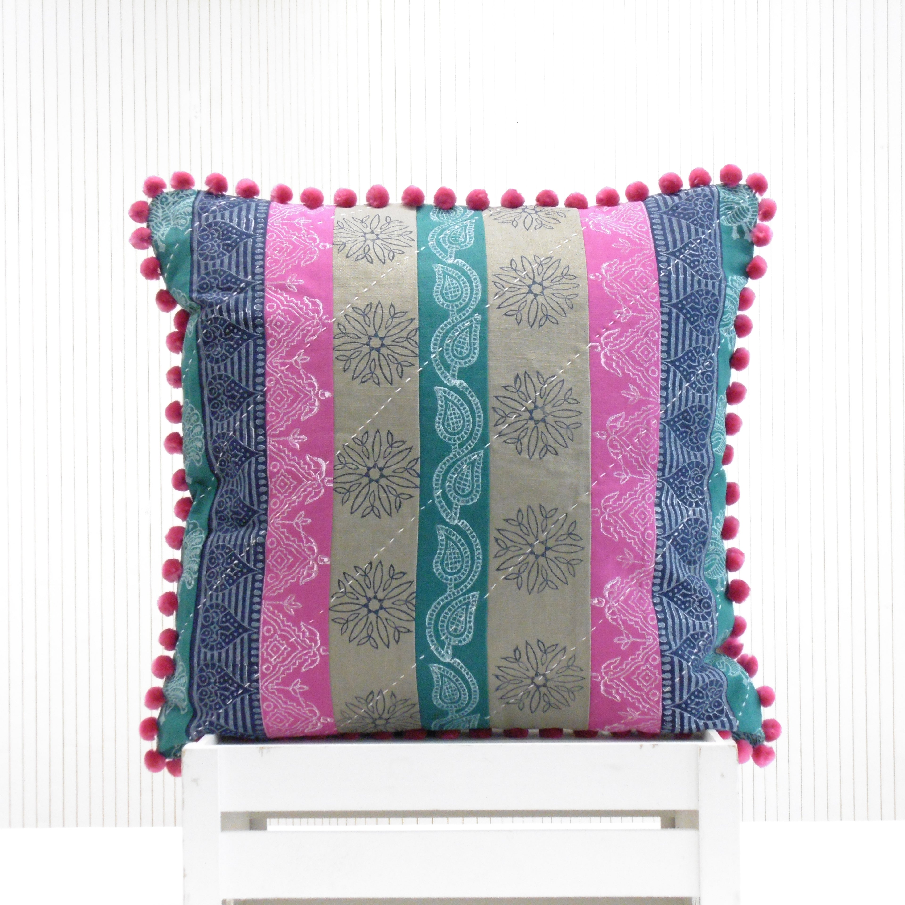 Hand Block Printed Patchwork Cushion – Mela Magic | Handcrafted Artisan Home Décor
