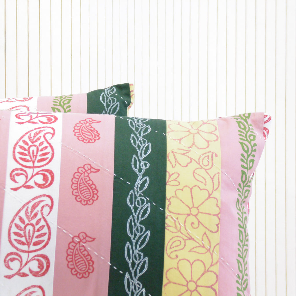 Hand Block Printed Rectangular Cushion Patchwork Striped - Jashn Cushions