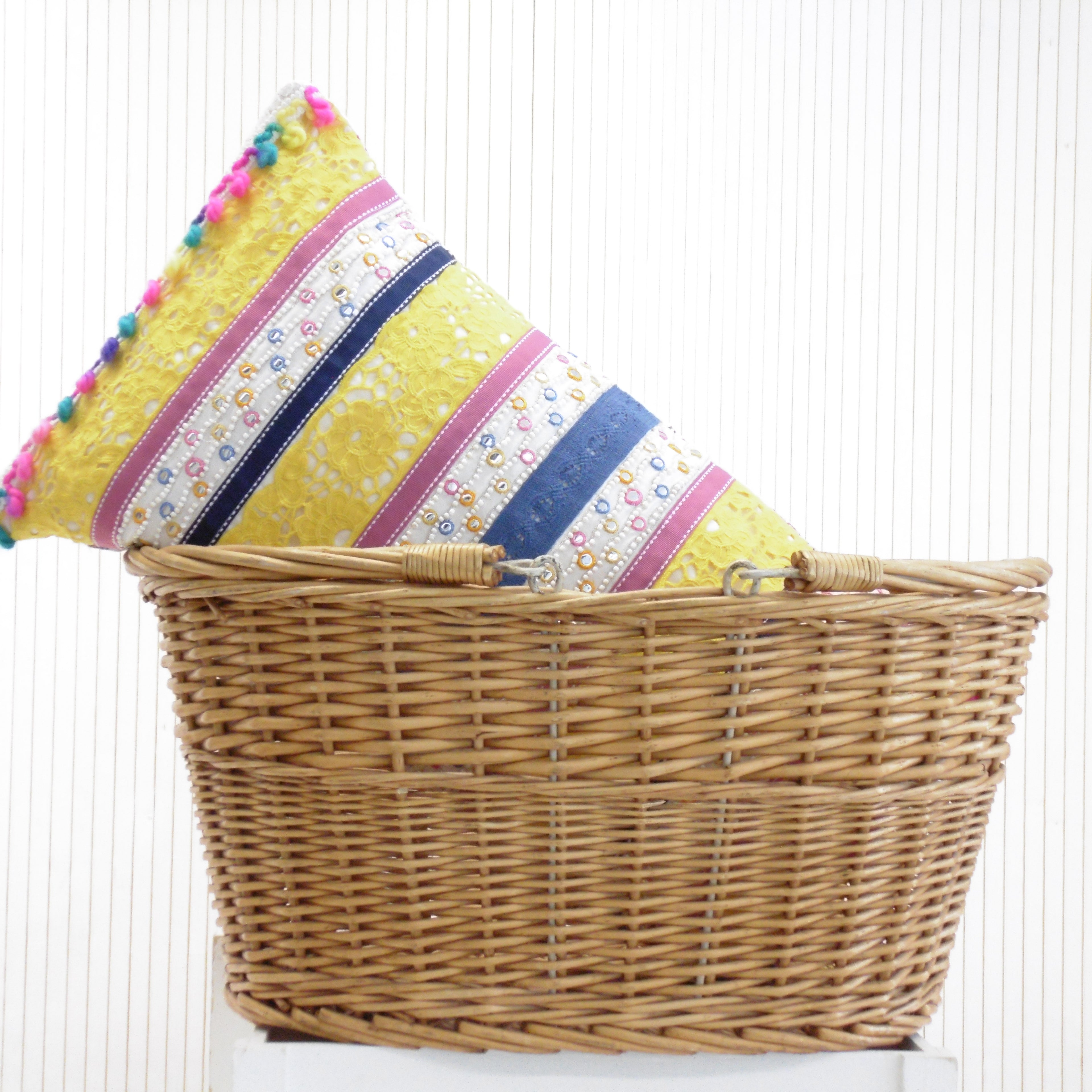 Hand Block Printed Rectangular Cushion Patchwork Striped - Jashn Cushions