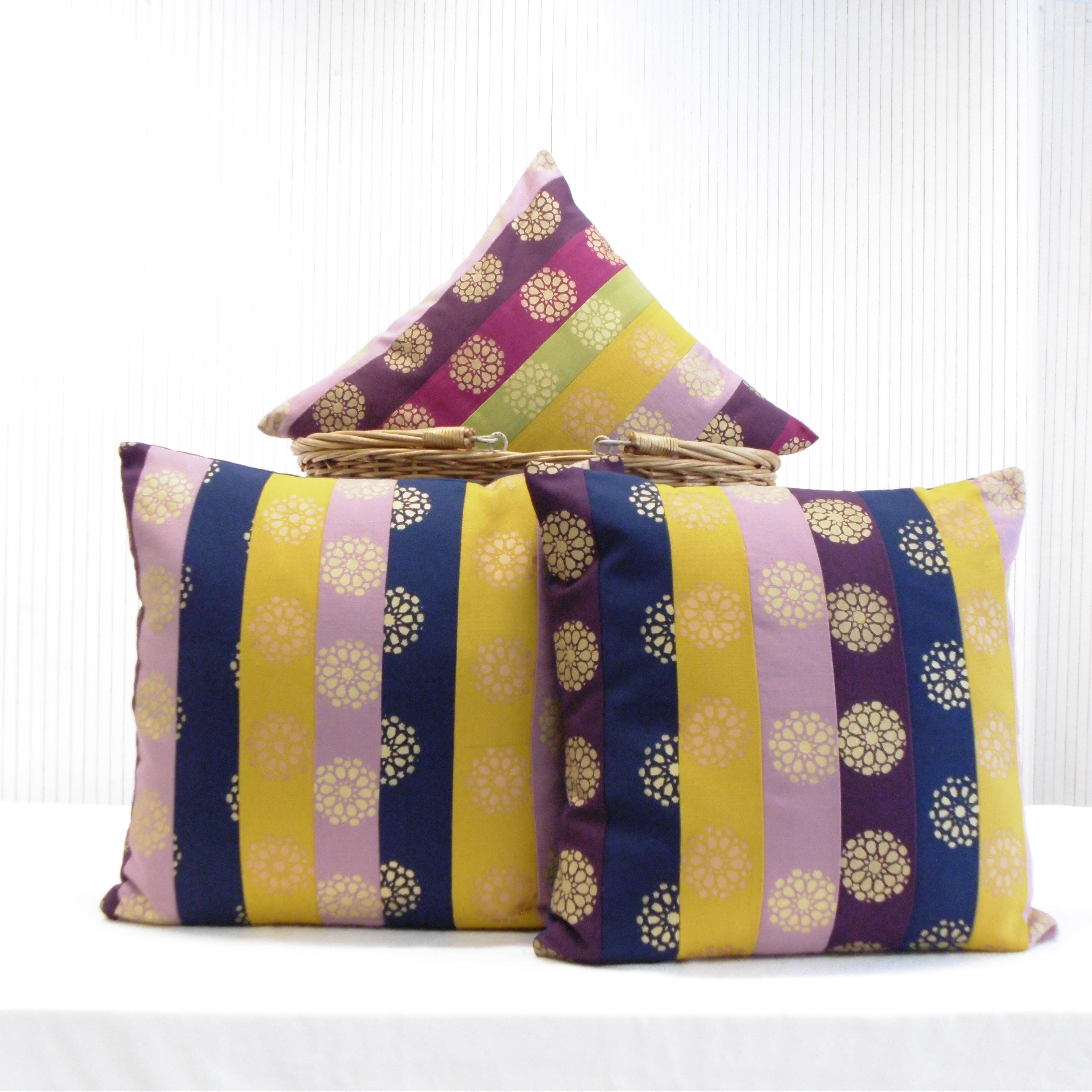 Patchwork Hand Block Printed Square Cushion Sunehri Mandala Gold