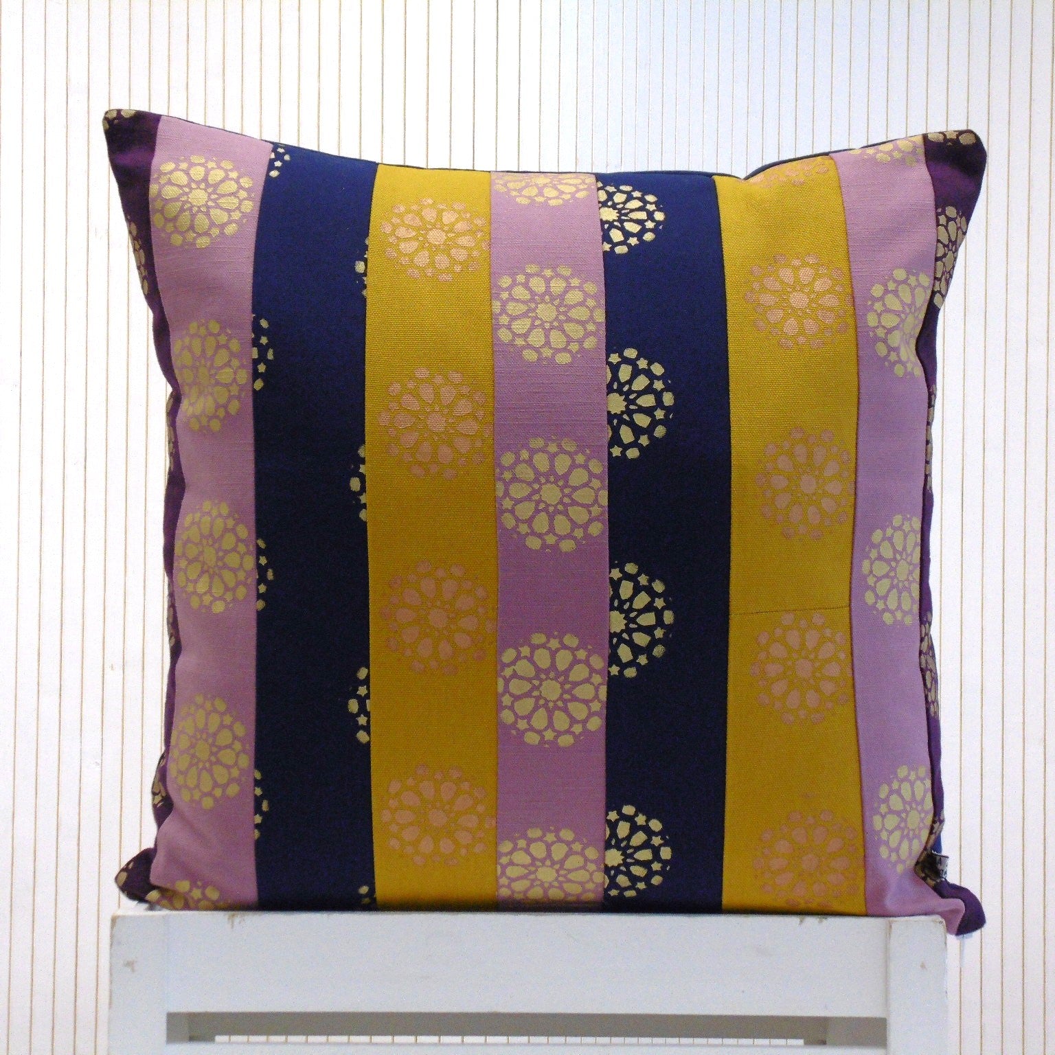 Patchwork Hand Block Printed Square Cushion Sunehri Mandala Gold