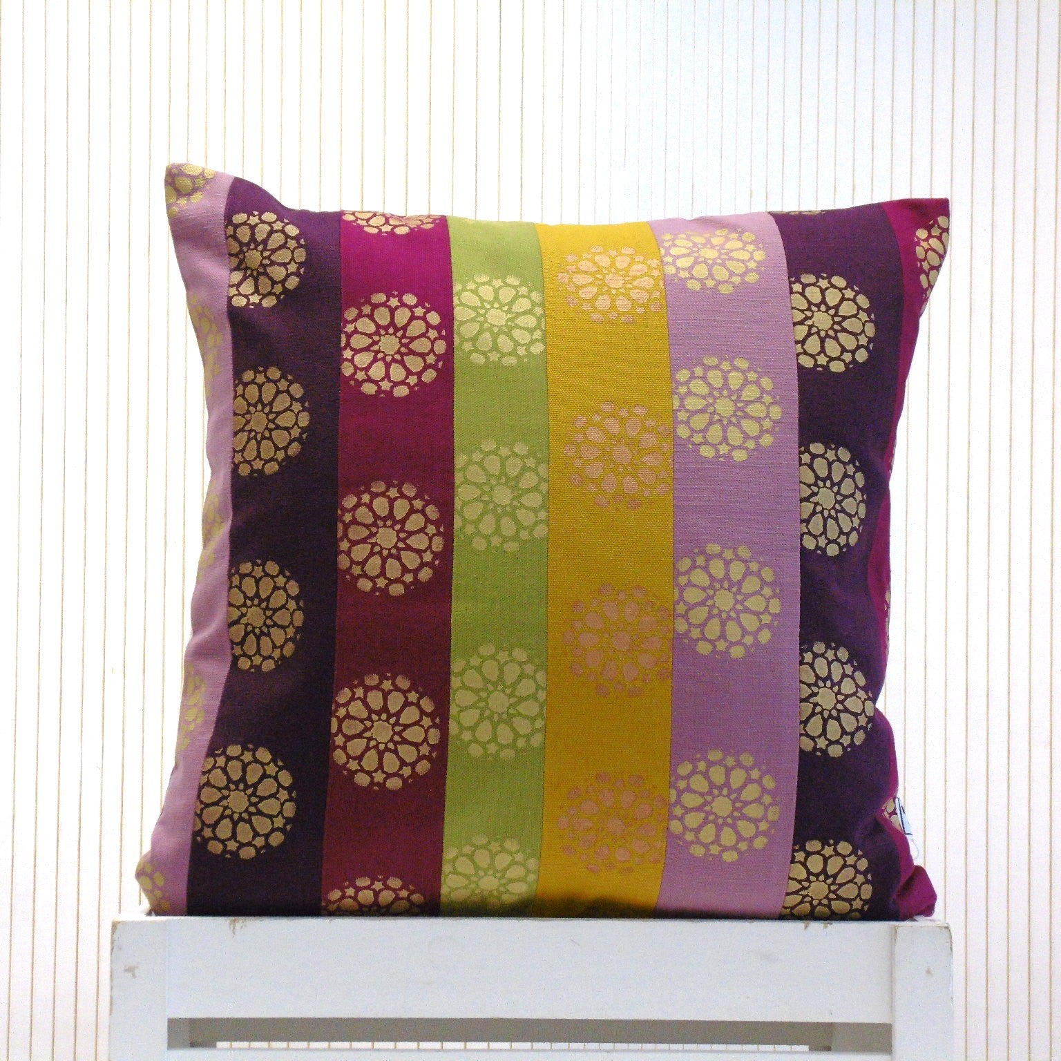Patchwork Hand Block Printed Square Cushion Sunehri Mandala Gold