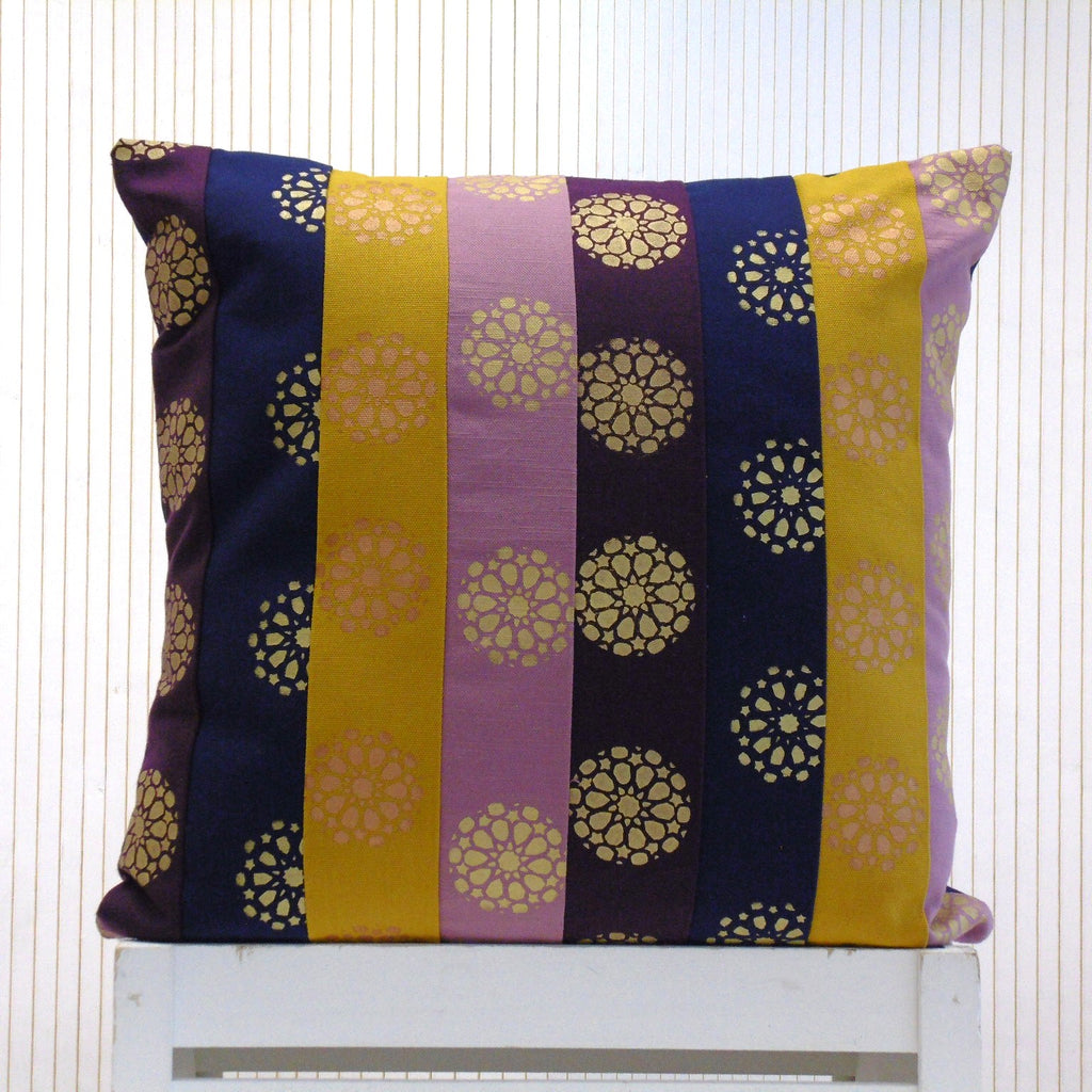Patchwork Hand Block Printed Square Cushion Sunehri Mandala Gold