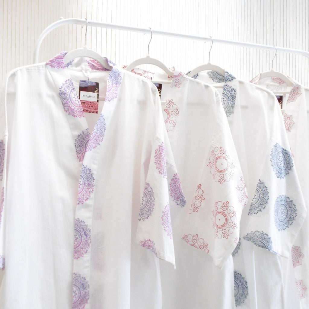 Hand Block Printed White Kimono Style Jacket, Free Size, Subh e Roshan