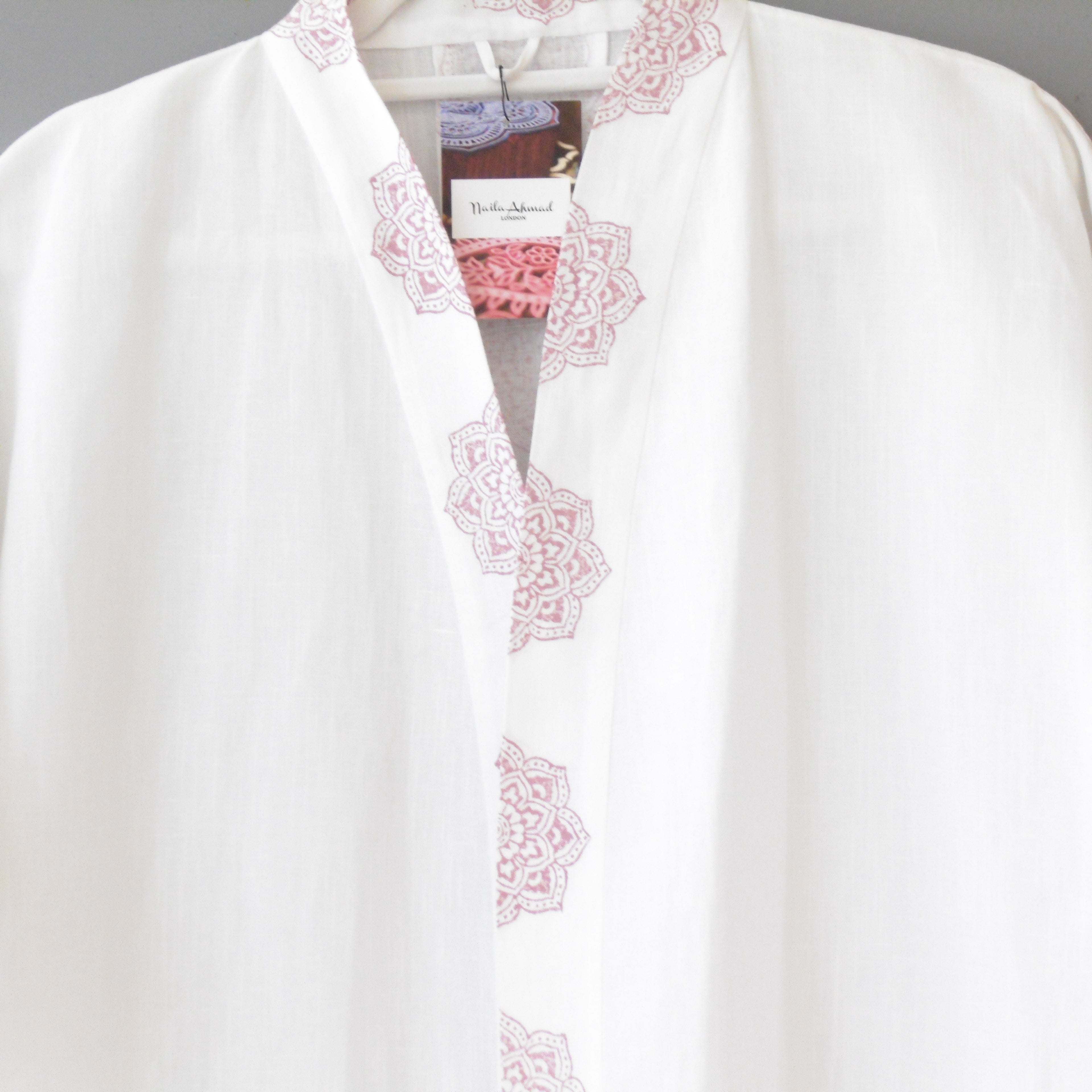 Hand Block Printed White Kimono Style Jacket, Free Size, Subh e Roshan
