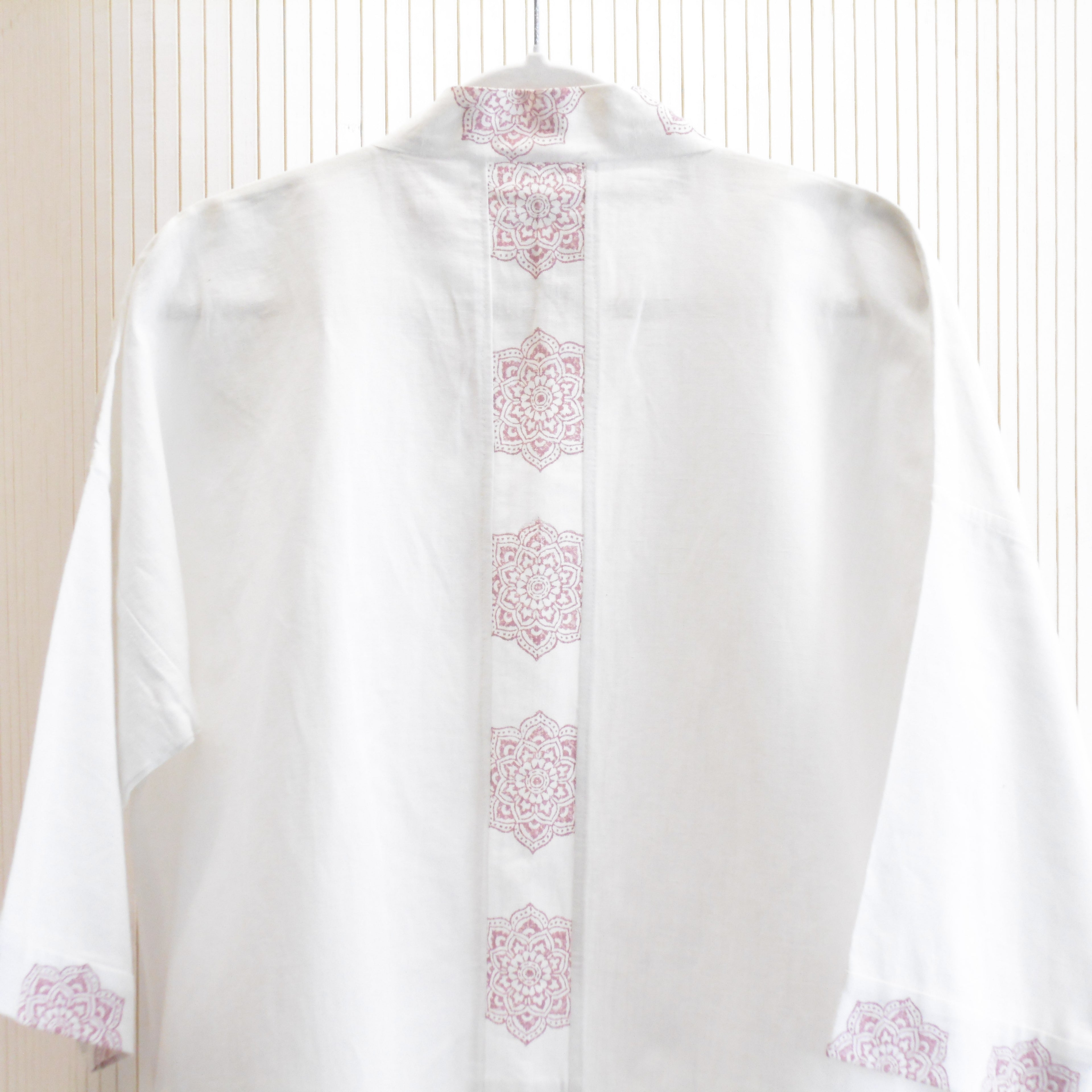 Hand Block Printed White Kimono Style Jacket, Free Size, Subh e Roshan