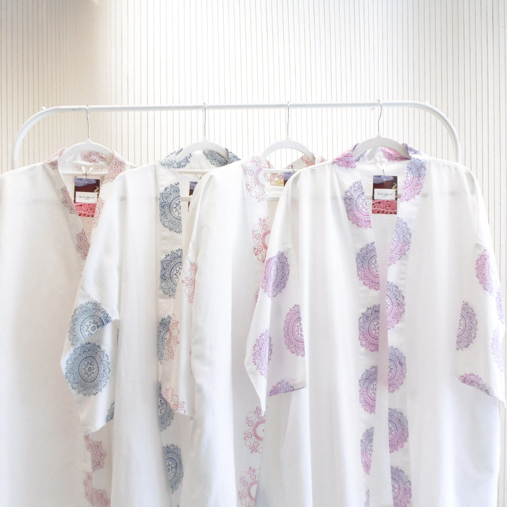 Hand Block Printed White Kimono Style Jacket, Free Size, Subh e Roshan