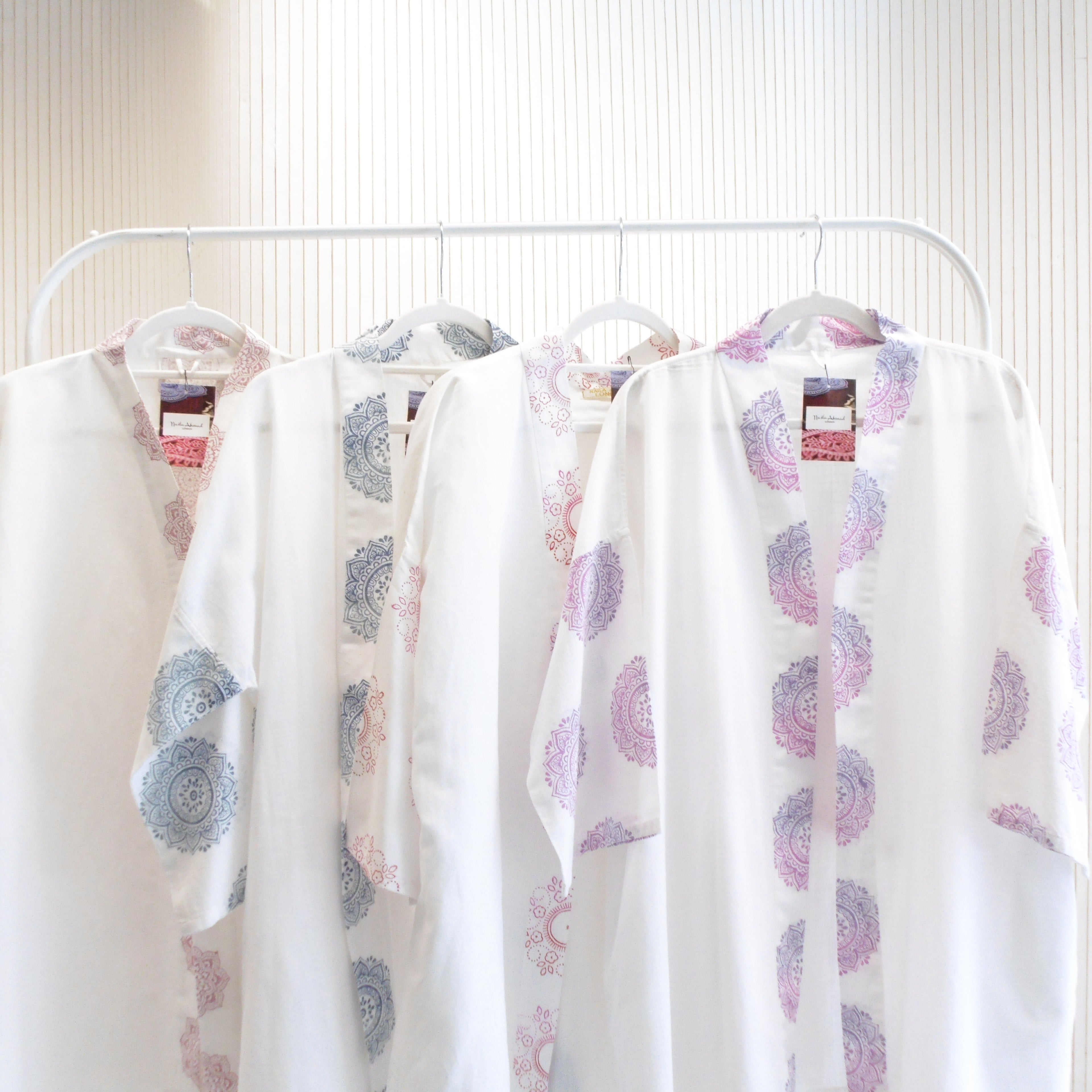 Hand Block Printed White Kimono Style Jacket, Free Size, Subh e Roshan