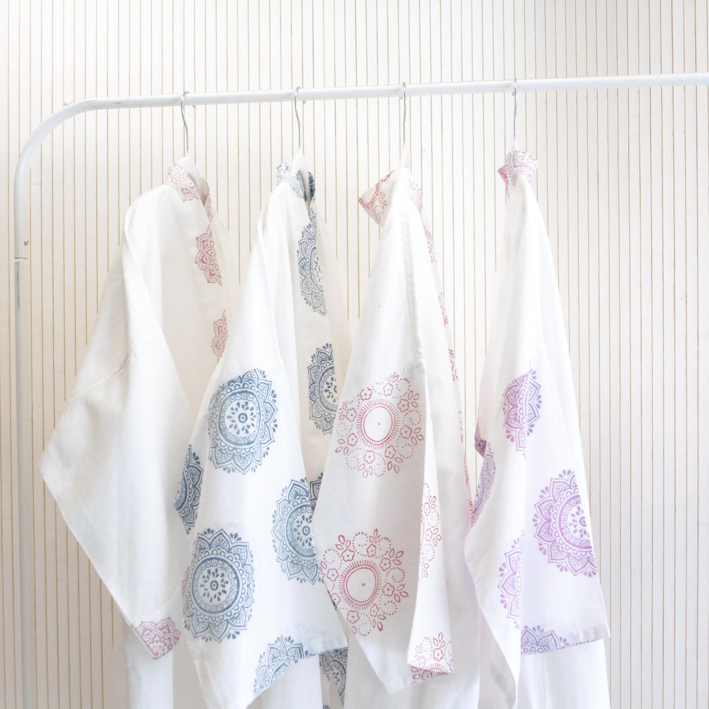 Hand Block Printed White Kimono Style Jacket, Free Size, Subh e Roshan