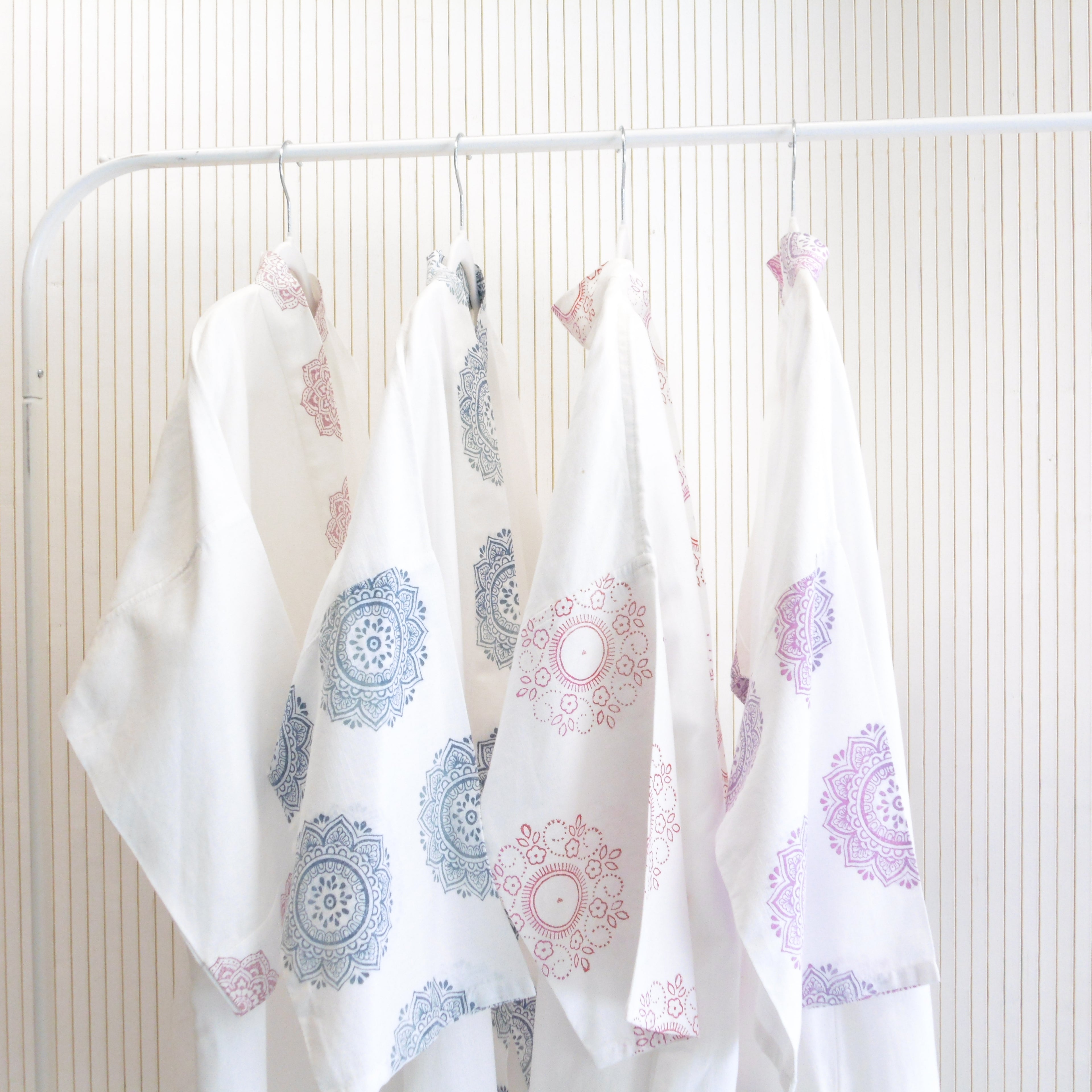 Hand Block Printed White Kimono Style Jacket, Free Size, Subh e Roshan