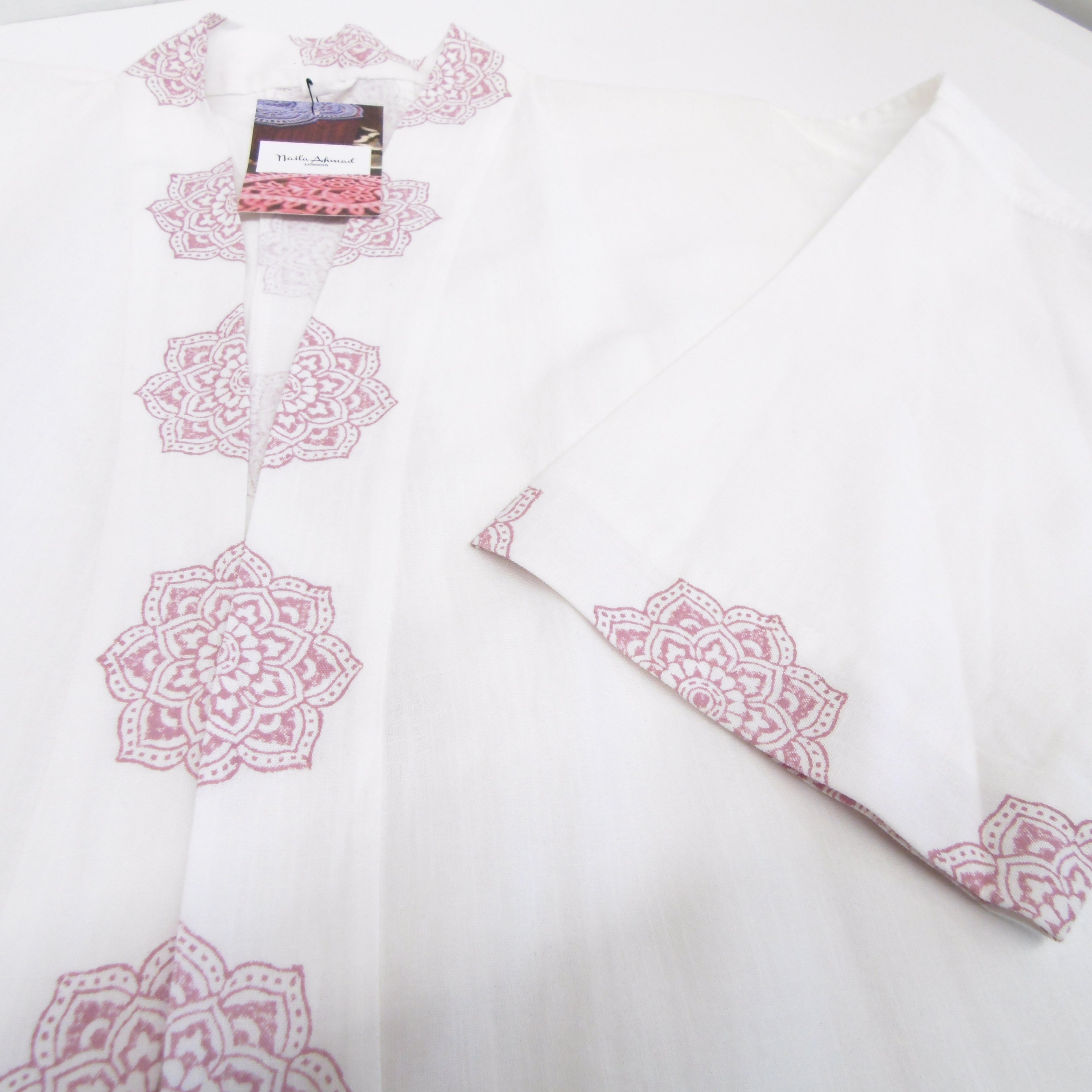 Hand Block Printed White Kimono Style Jacket, Free Size, Subh e Roshan