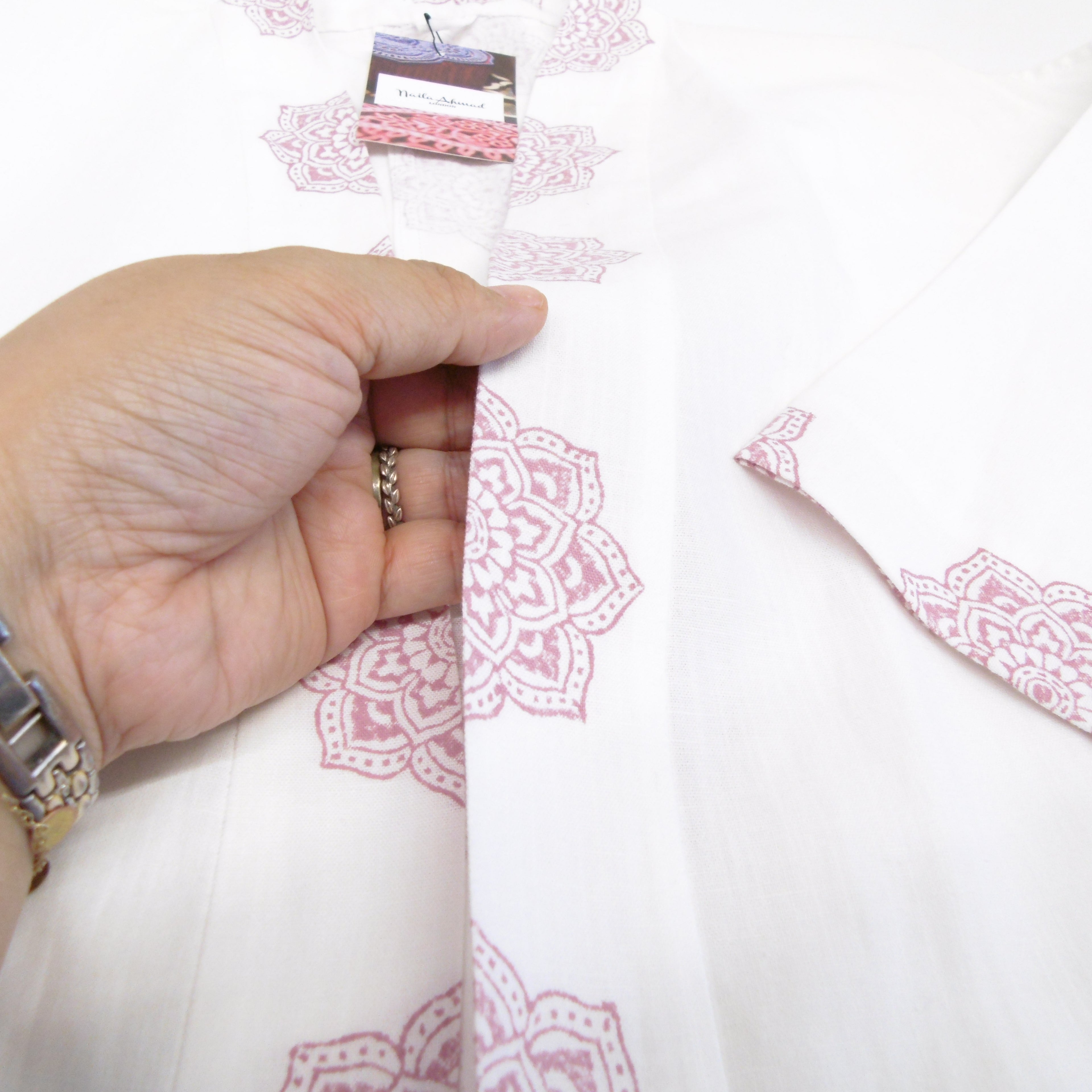 Hand Block Printed White Kimono Style Jacket, Free Size, Subh e Roshan