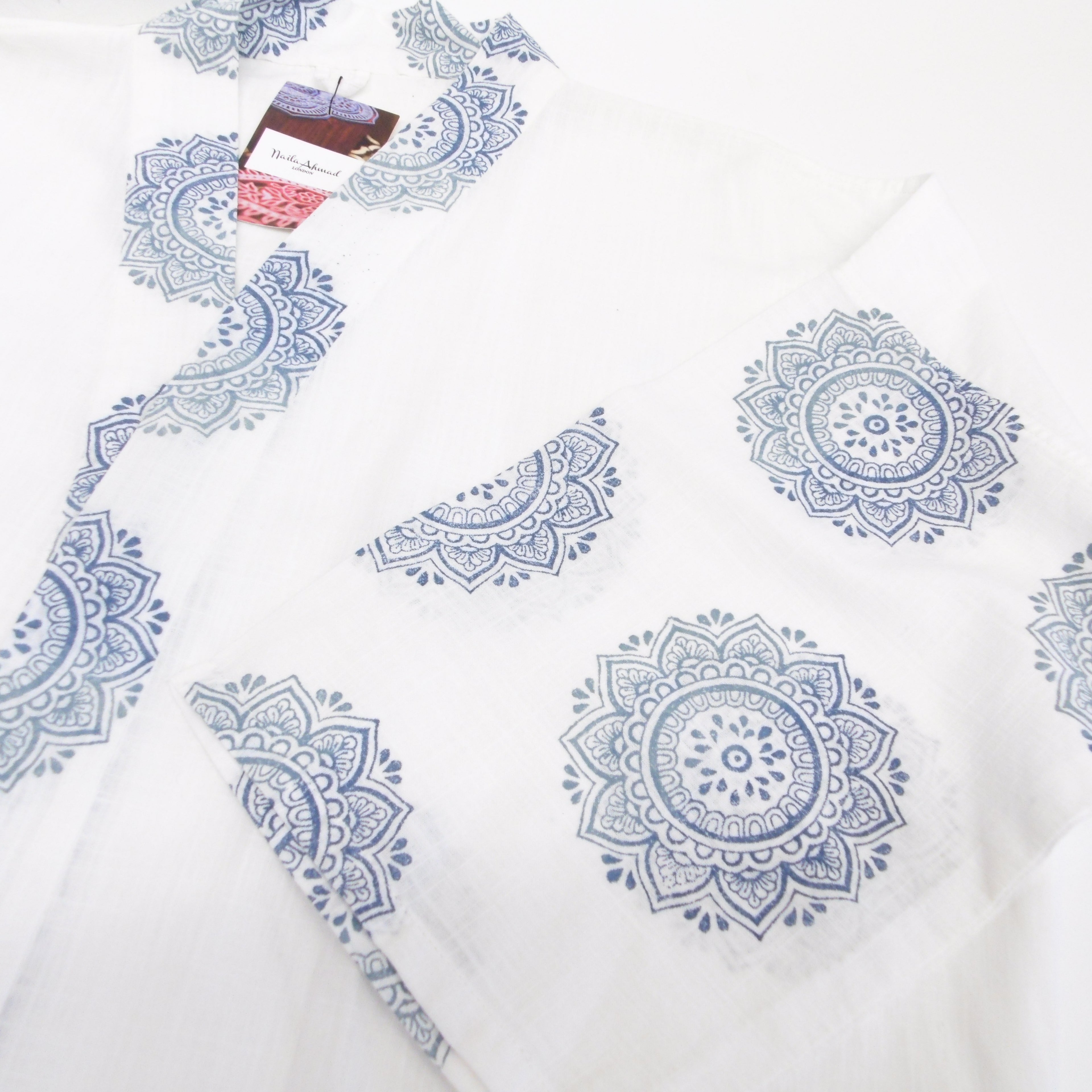 Hand Block Printed White Kimono Style Jacket, Free Size, Subh e Roshan