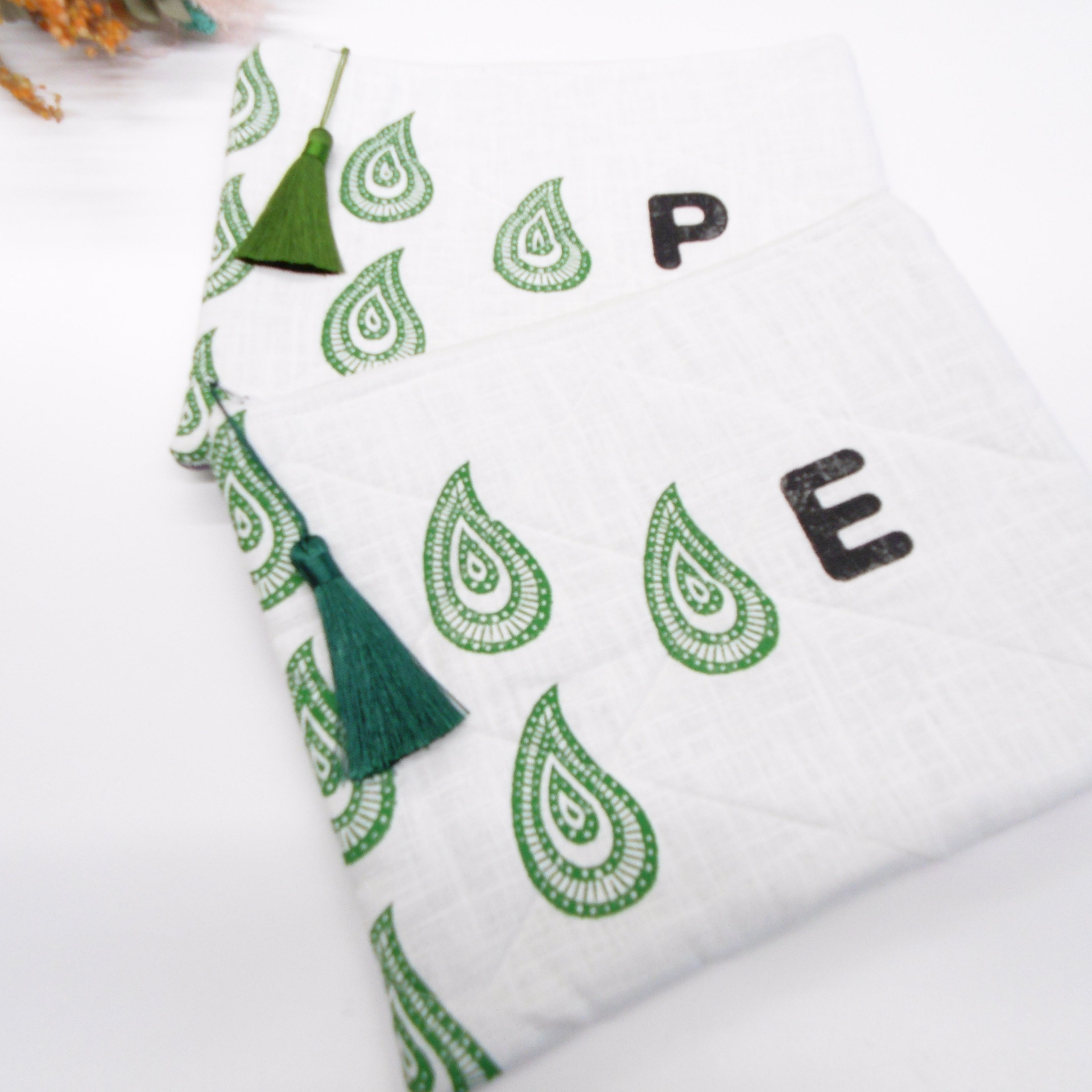 Quilted Alphabet Pouch - Handblock Printed - Silky Tassel - Rang Potli
