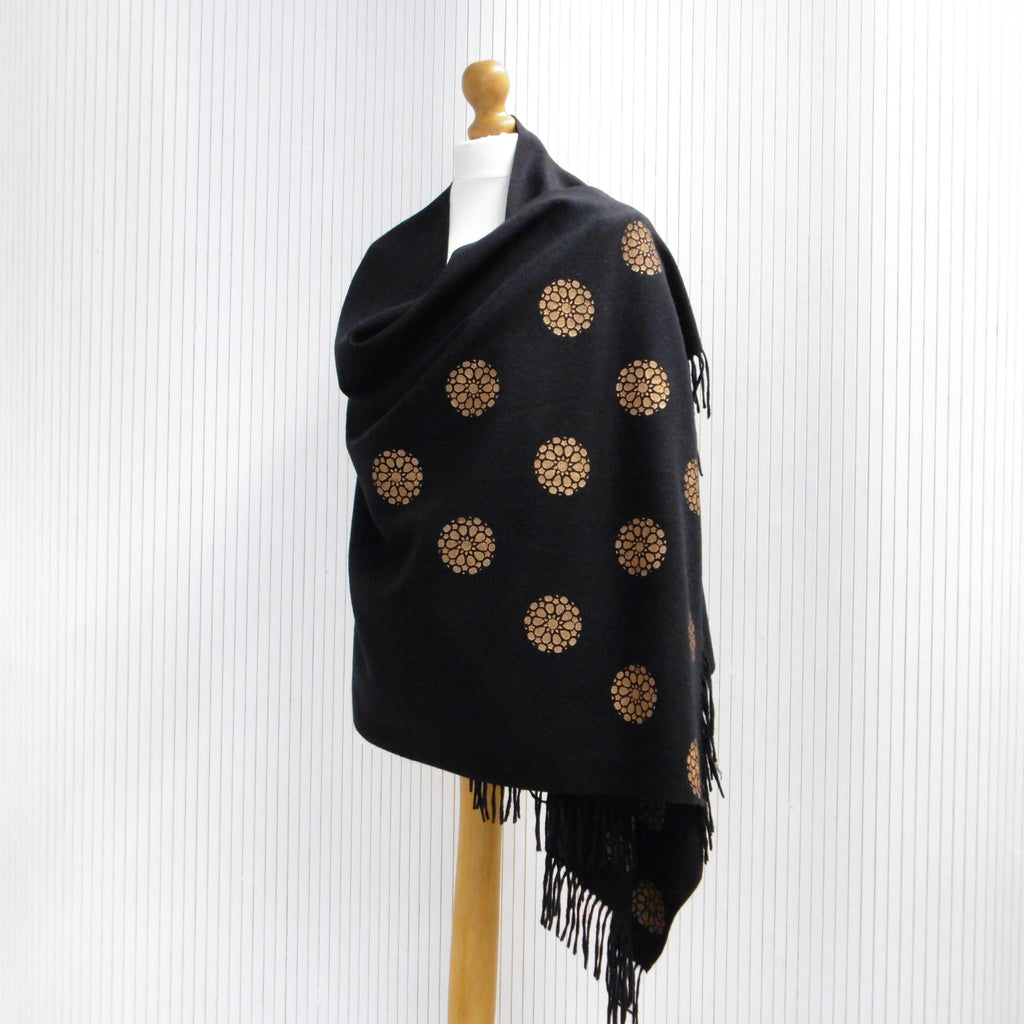 black bronze mandala printed shawl