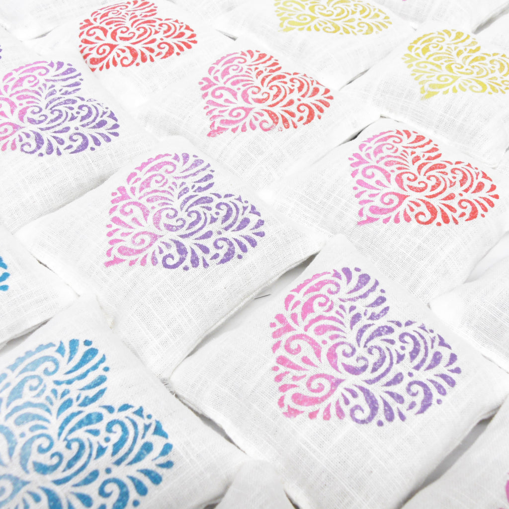 White fabric with colorful floral patterns
