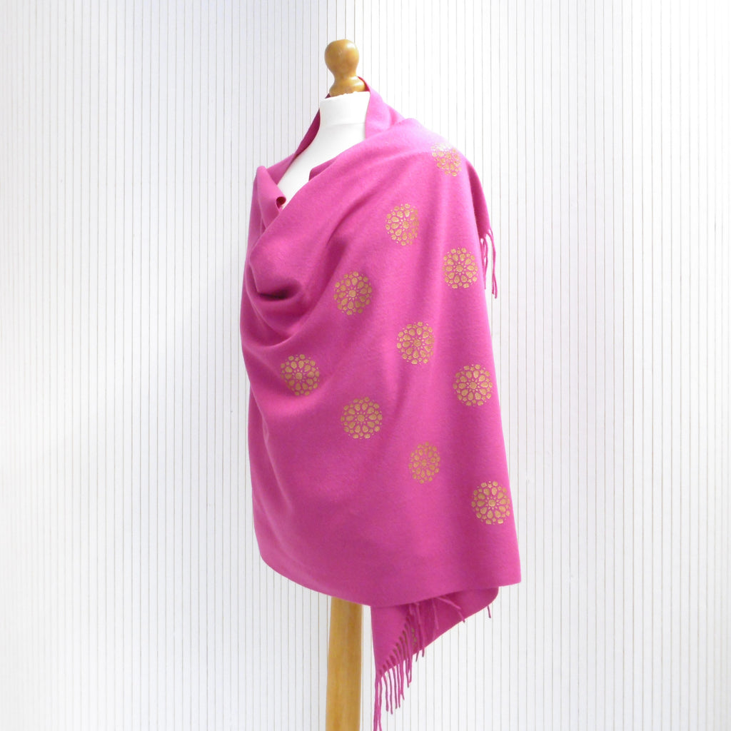 fuchsia with gold mandala printed shawl