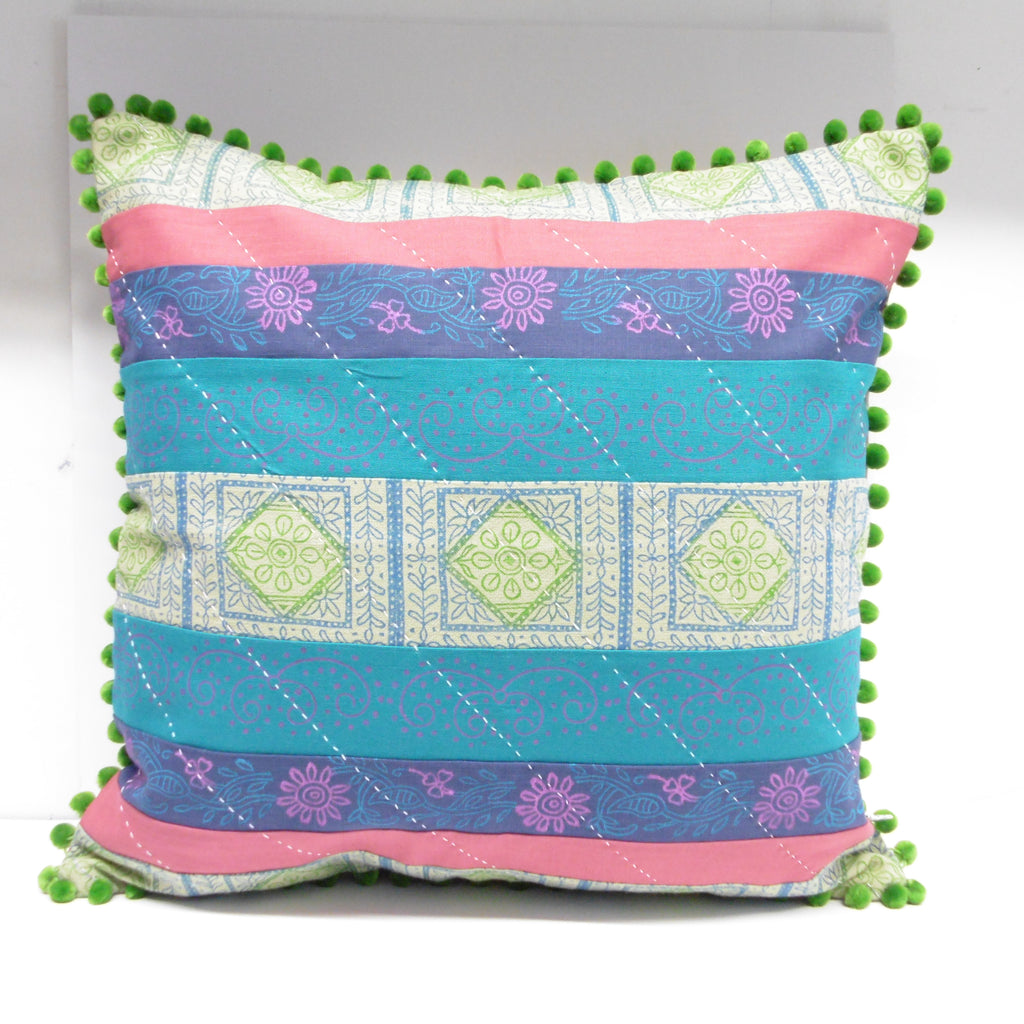 handmade hand printed patchwork cushion by naila ahmad london