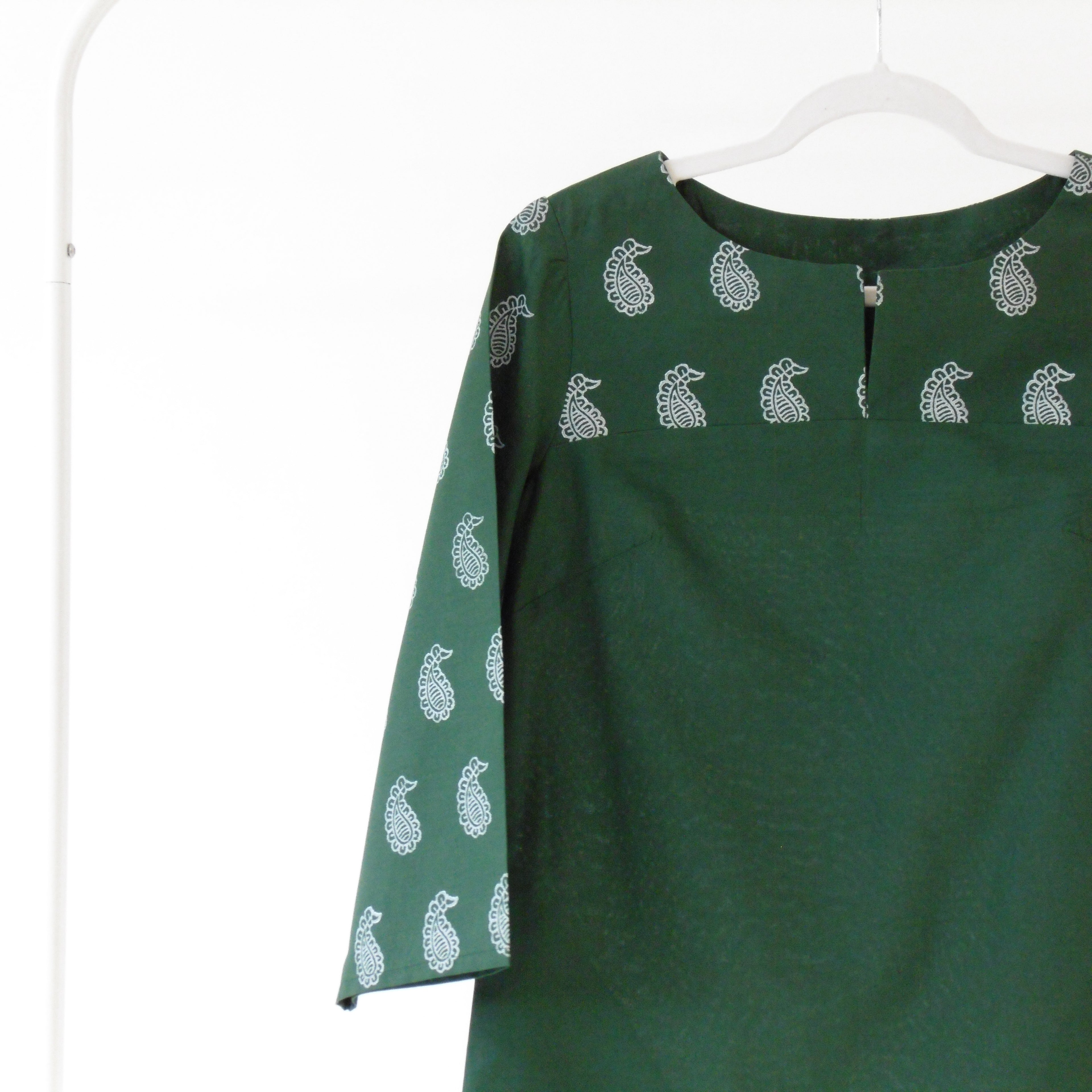 green tunic with white small paisley for women