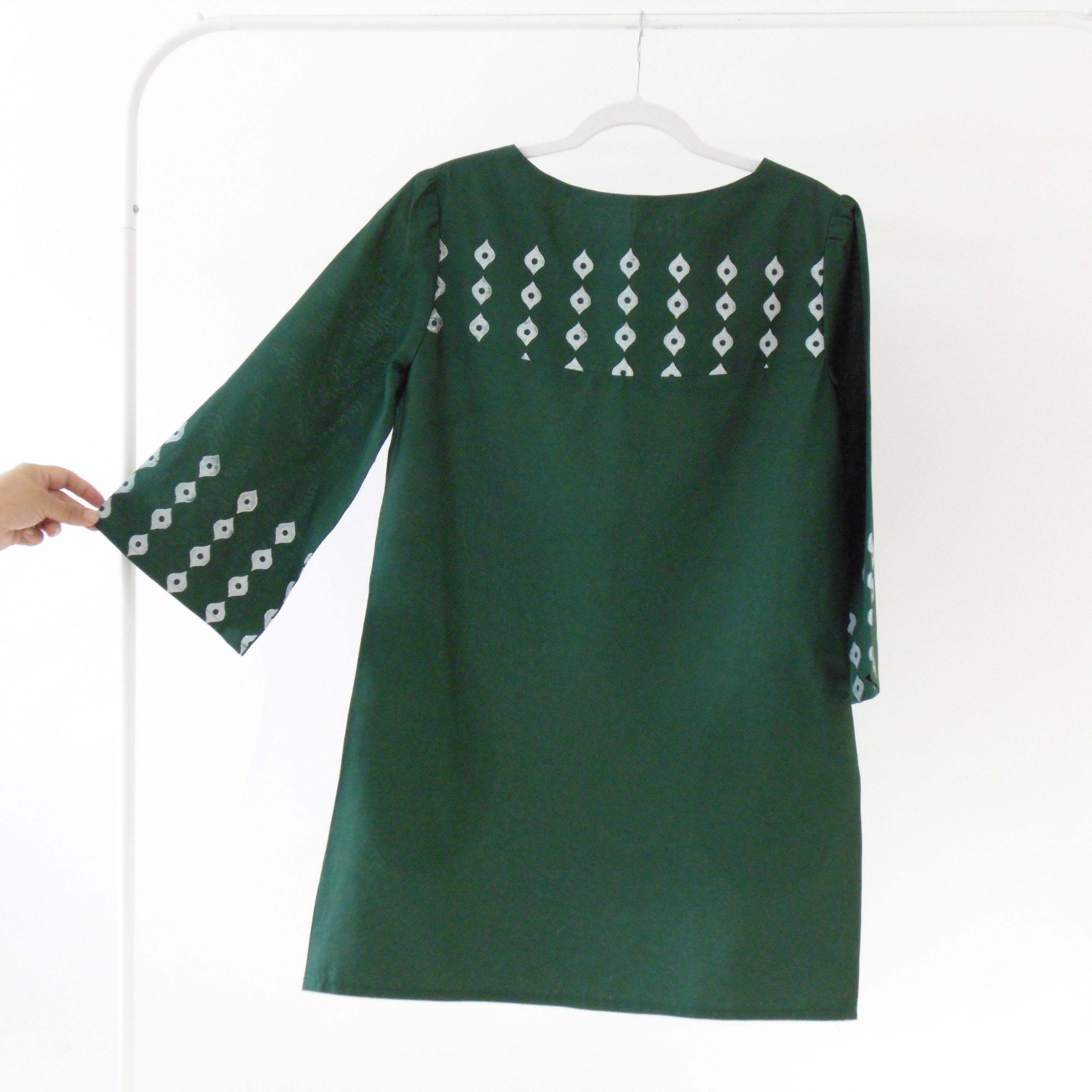 green tunic with dotted line for women by naila ahmad london