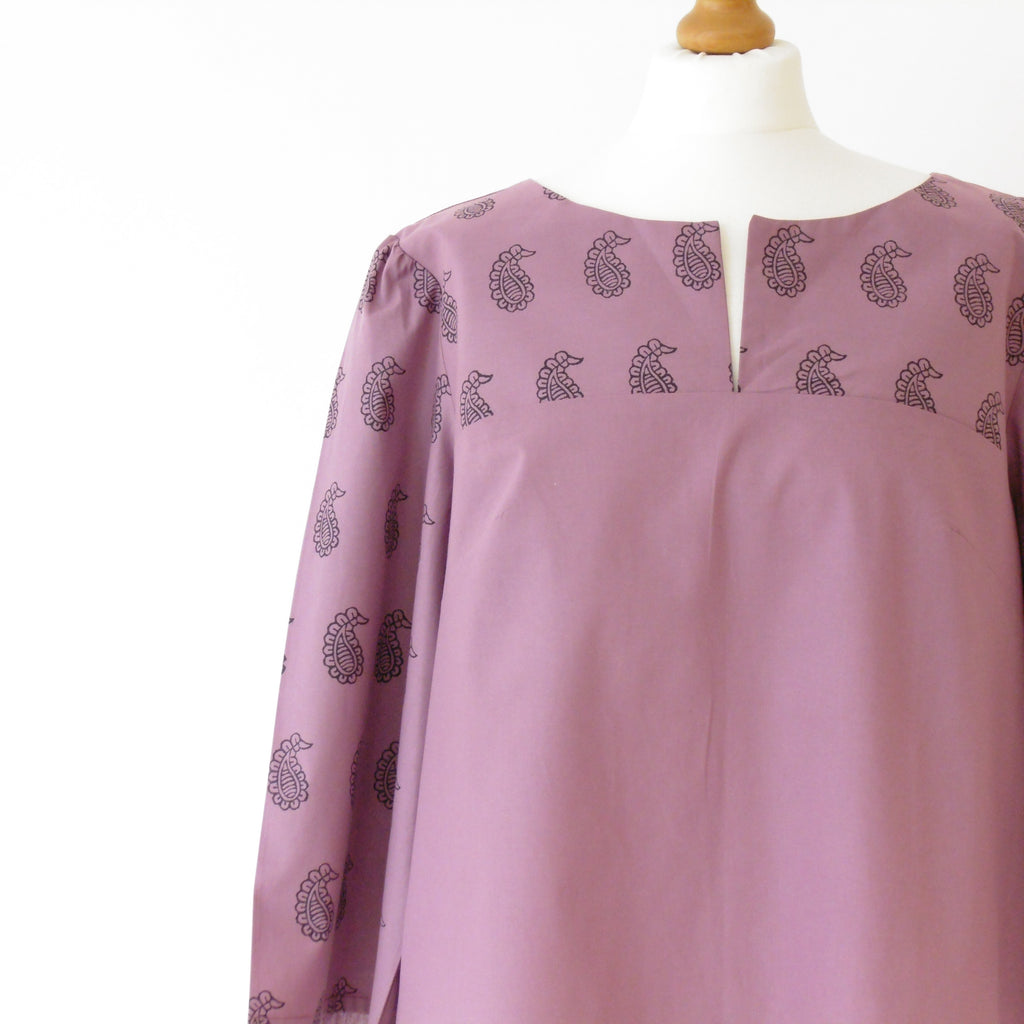 purple tunic with black small paisley block print