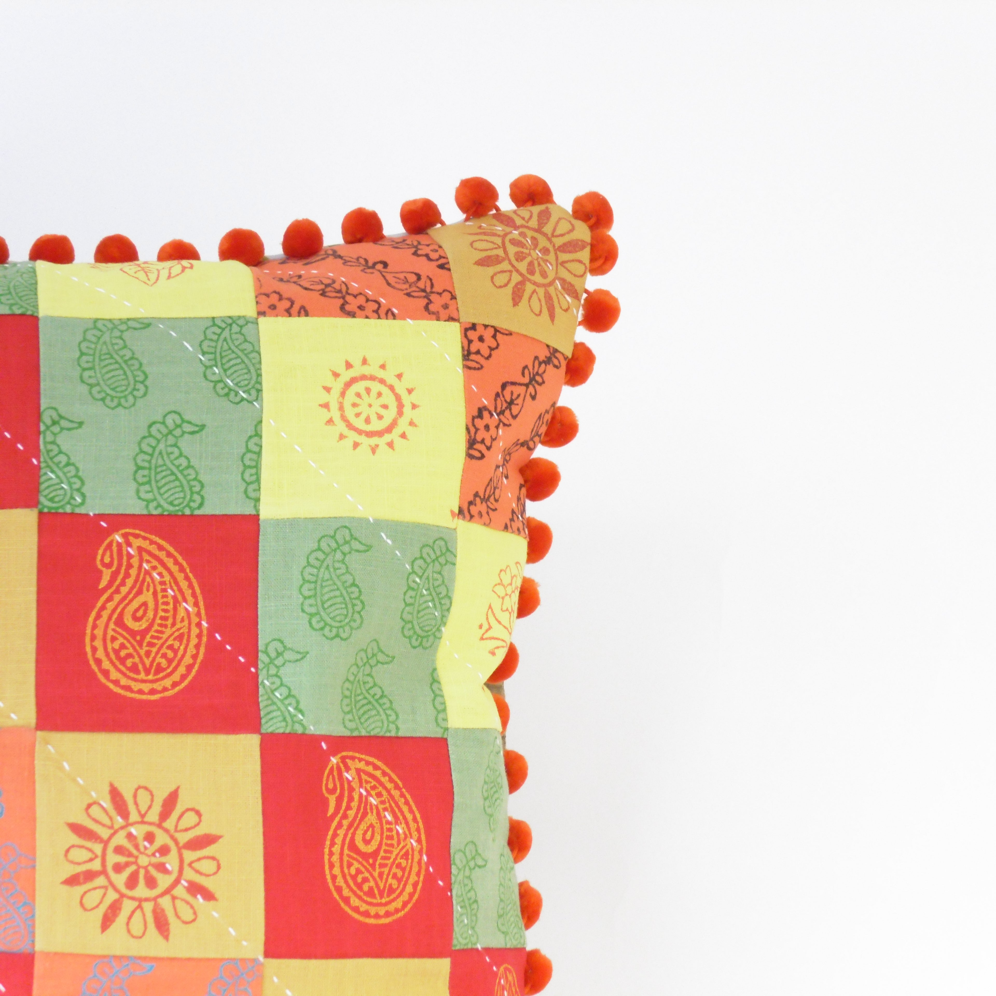 summery patchwork cushion, hand made by naila ahmad