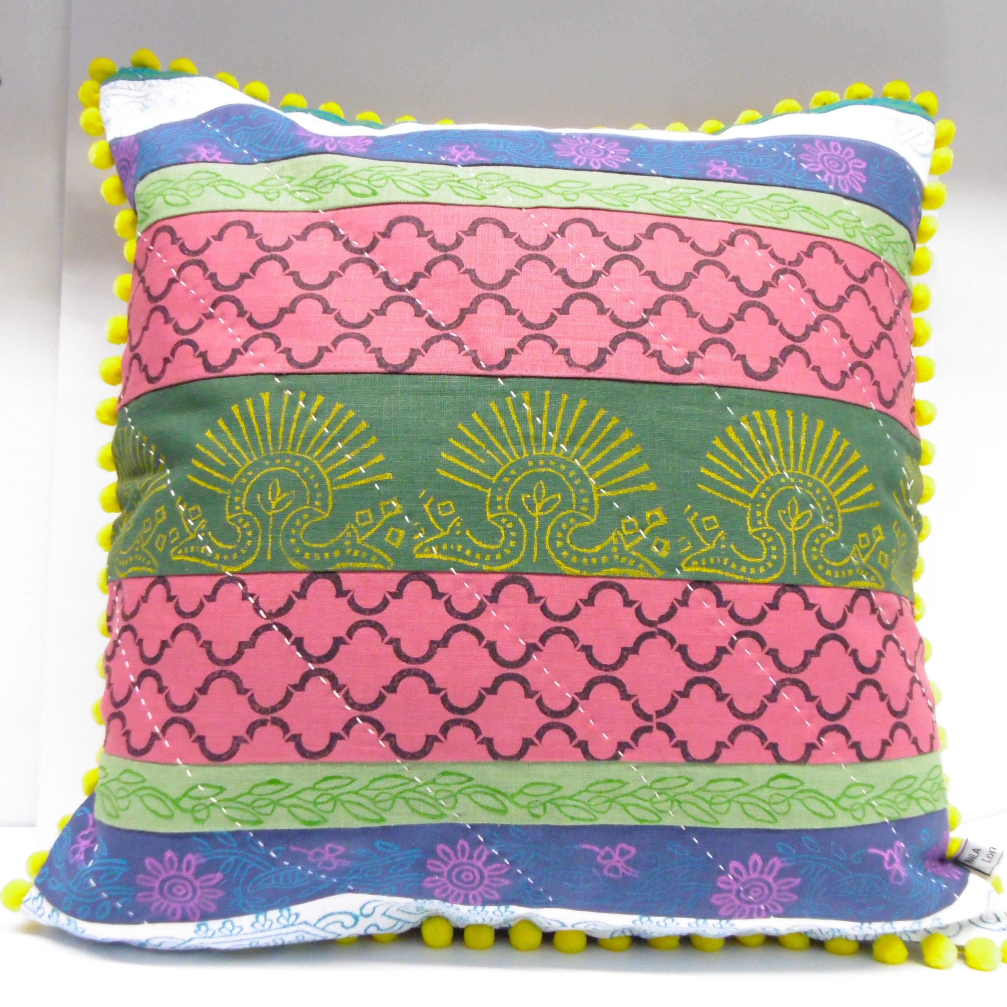 handmade and hand printed cushion by naila ahmad london